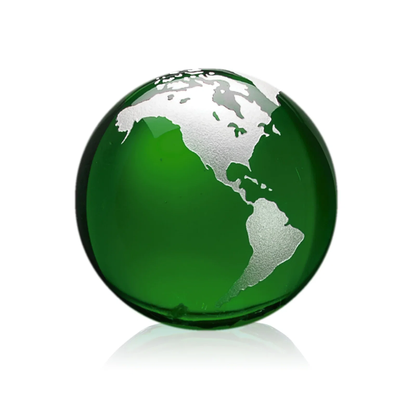 Branded Round Globe Crystal Paperweight, 2.375"-6" with Etched Continents for retirement presentations