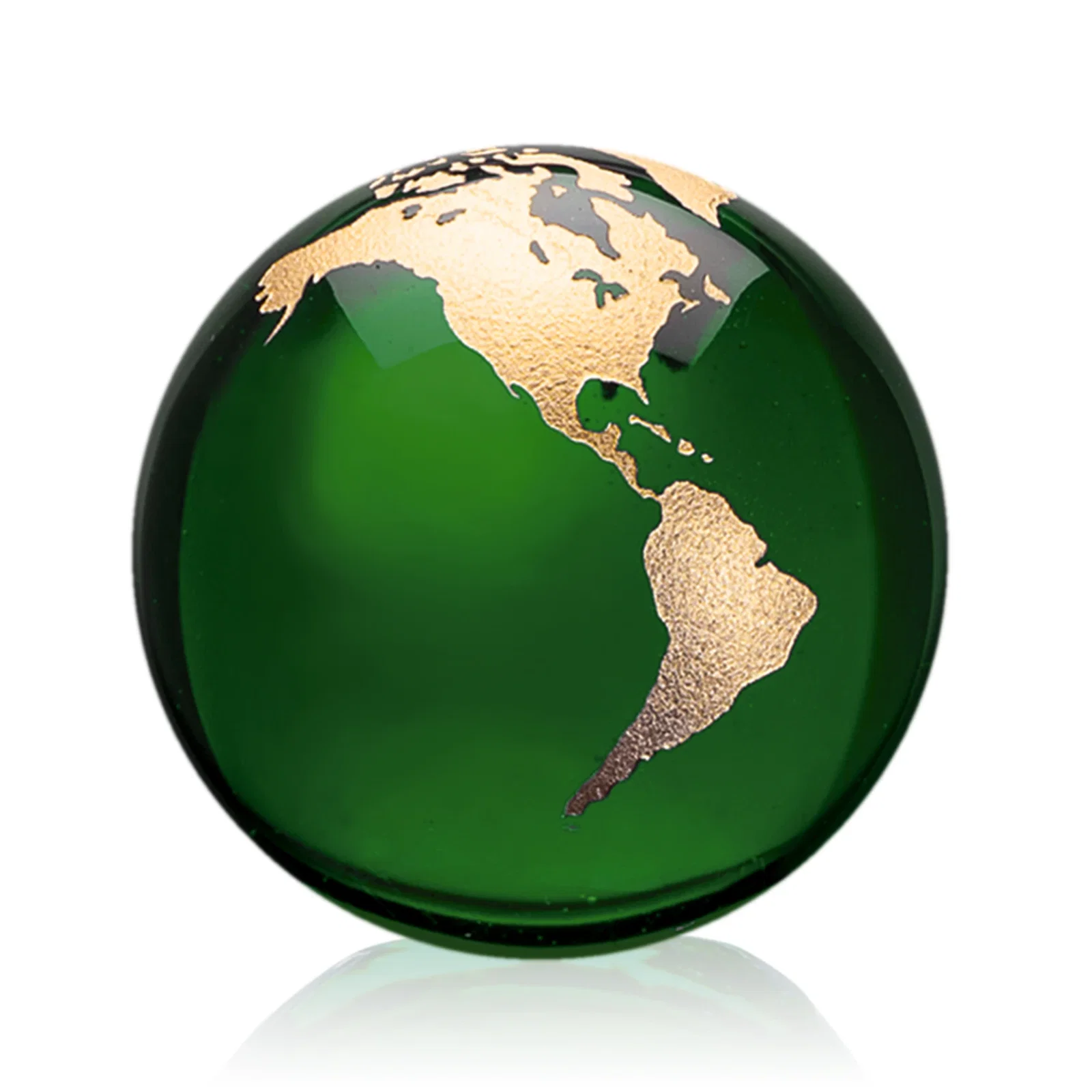 Branded Round Globe Crystal Paperweight, 2.375"-6" with Etched Continents for donor appreciation