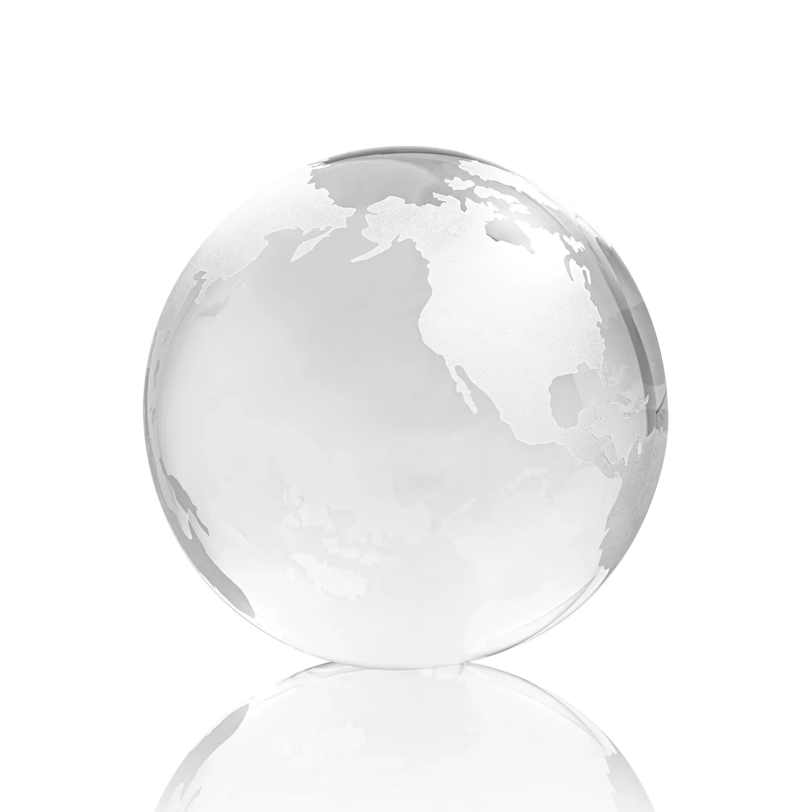 Branded Round Globe Crystal Paperweight, 2.375"-6" with Etched Continents for company anniversary events