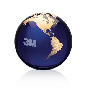 Round Globe Crystal Paperweight, 2.375"-6" with Etched Continents