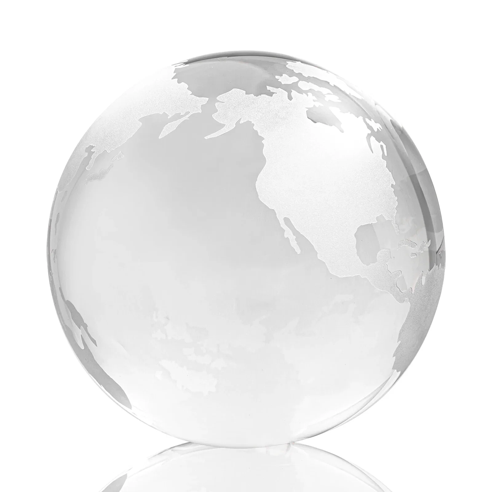 Custom printed Round Globe Crystal Paperweight, 2.375"-6" with Etched Continents for service anniversary gifts