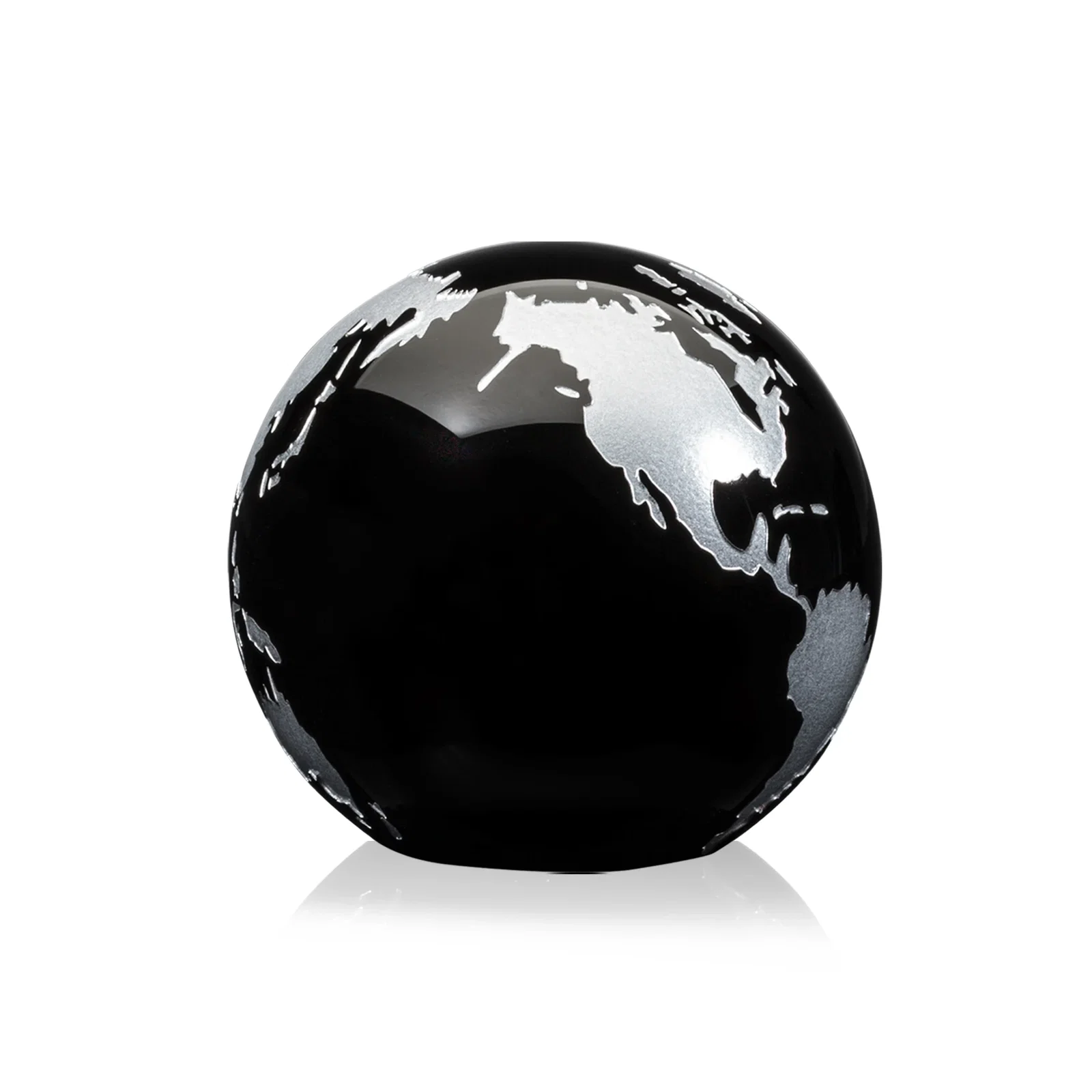 Custom printed Round Globe Crystal Paperweight, 2.375"-6" with Etched Continents for team milestone celebrations