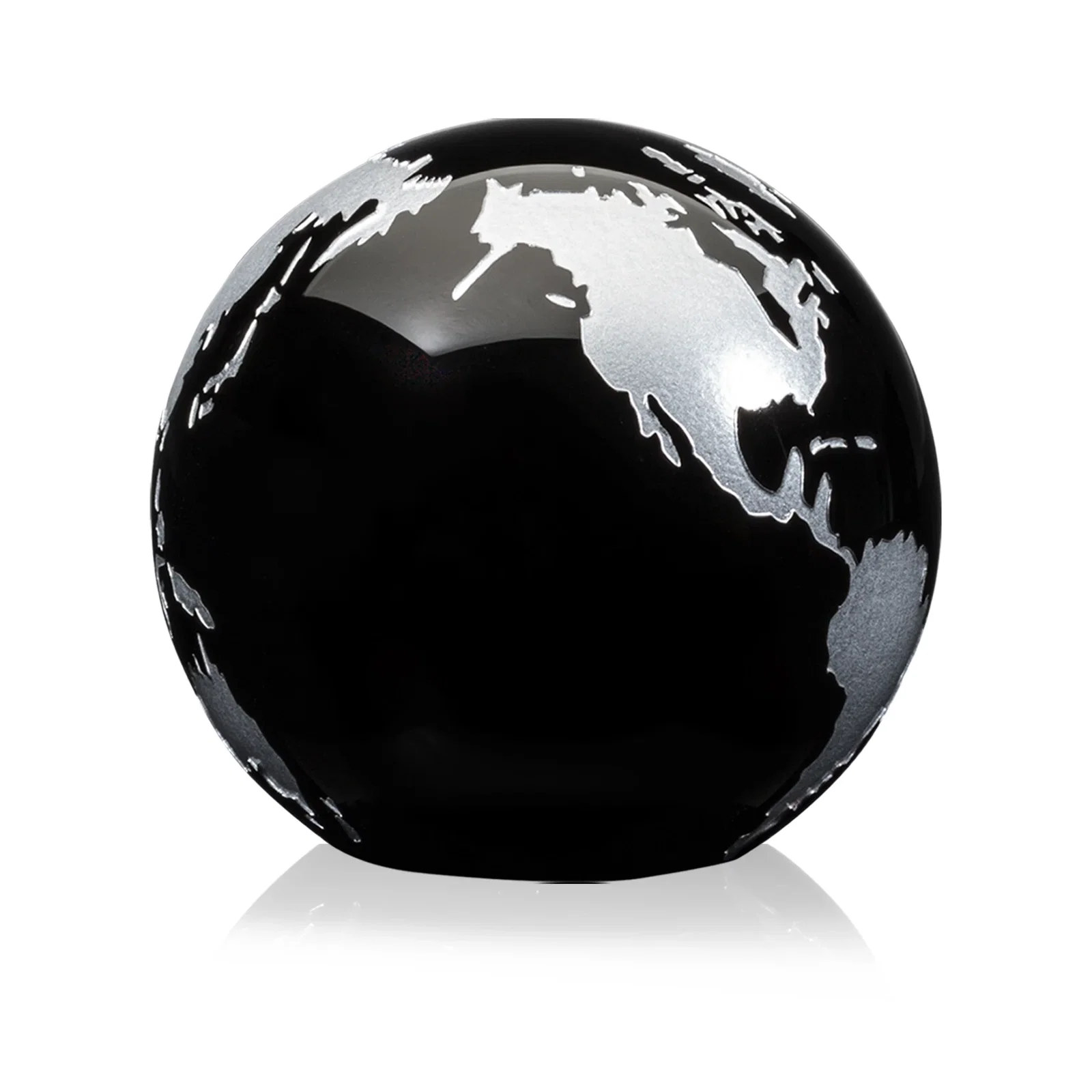 Custom printed Round Globe Crystal Paperweight, 2.375"-6" with Etched Continents for dealer and partner awards