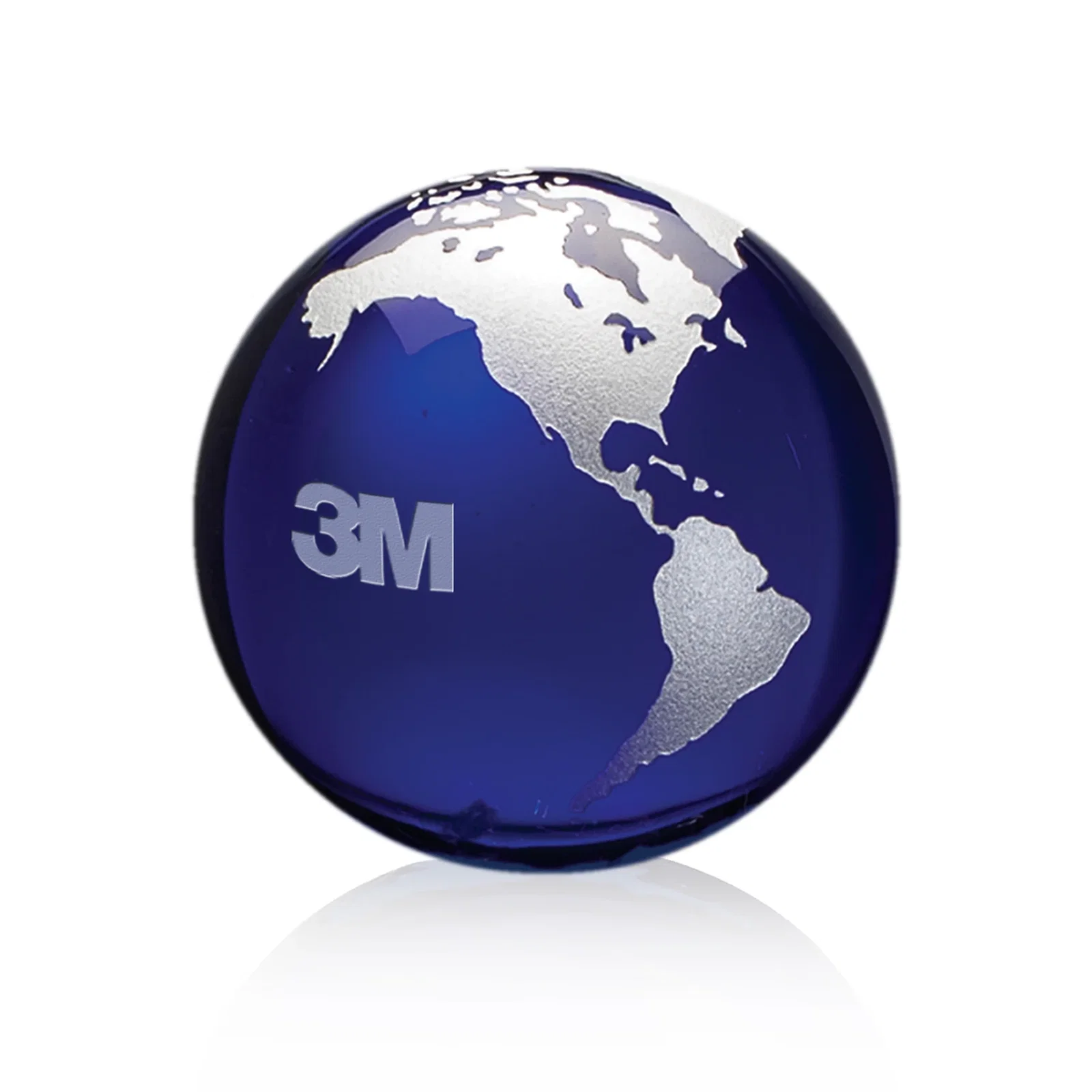 Custom Round Globe Crystal Paperweight, 2.375"-6" with Etched Continents for team milestone celebrations
