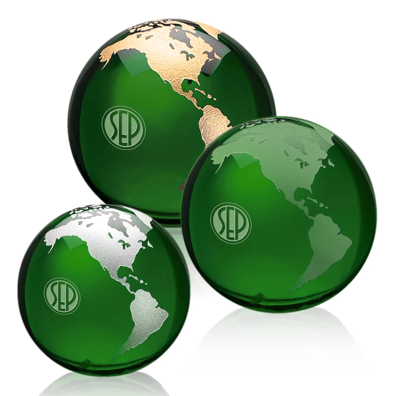 Custom Round Globe Crystal Paperweight, 2.375"-6" with Etched Continents for safety achievement programs