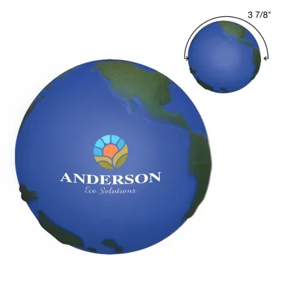 Blue globe shaped stress reliever shown from the front