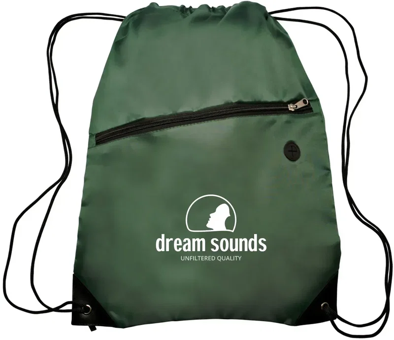 Custom Globe Trotter Drawstring Backpack - 210D Polyester with Front Pocket — view 7