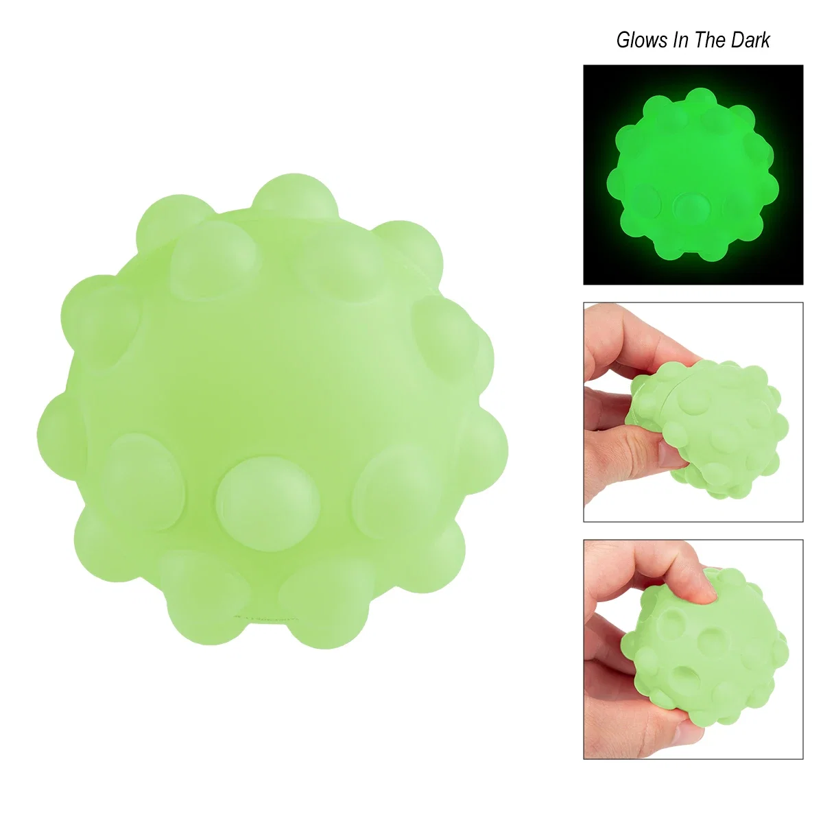 Rounded fidget toy held in one hand to press the bubbles
