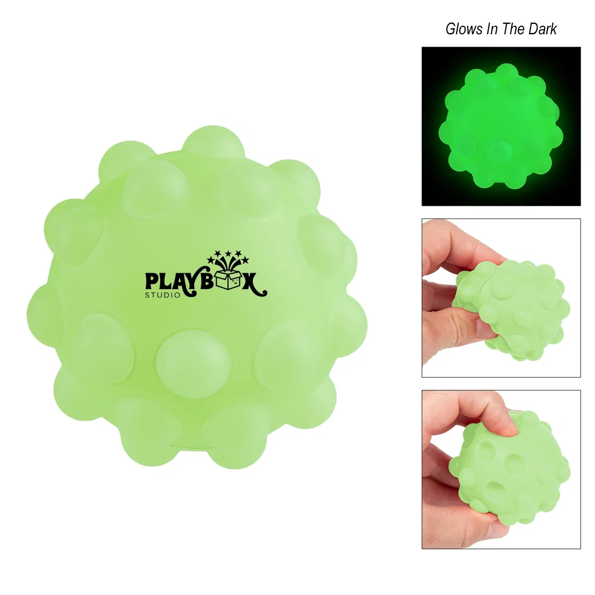 Toy glowing green in a darkened room after light exposure