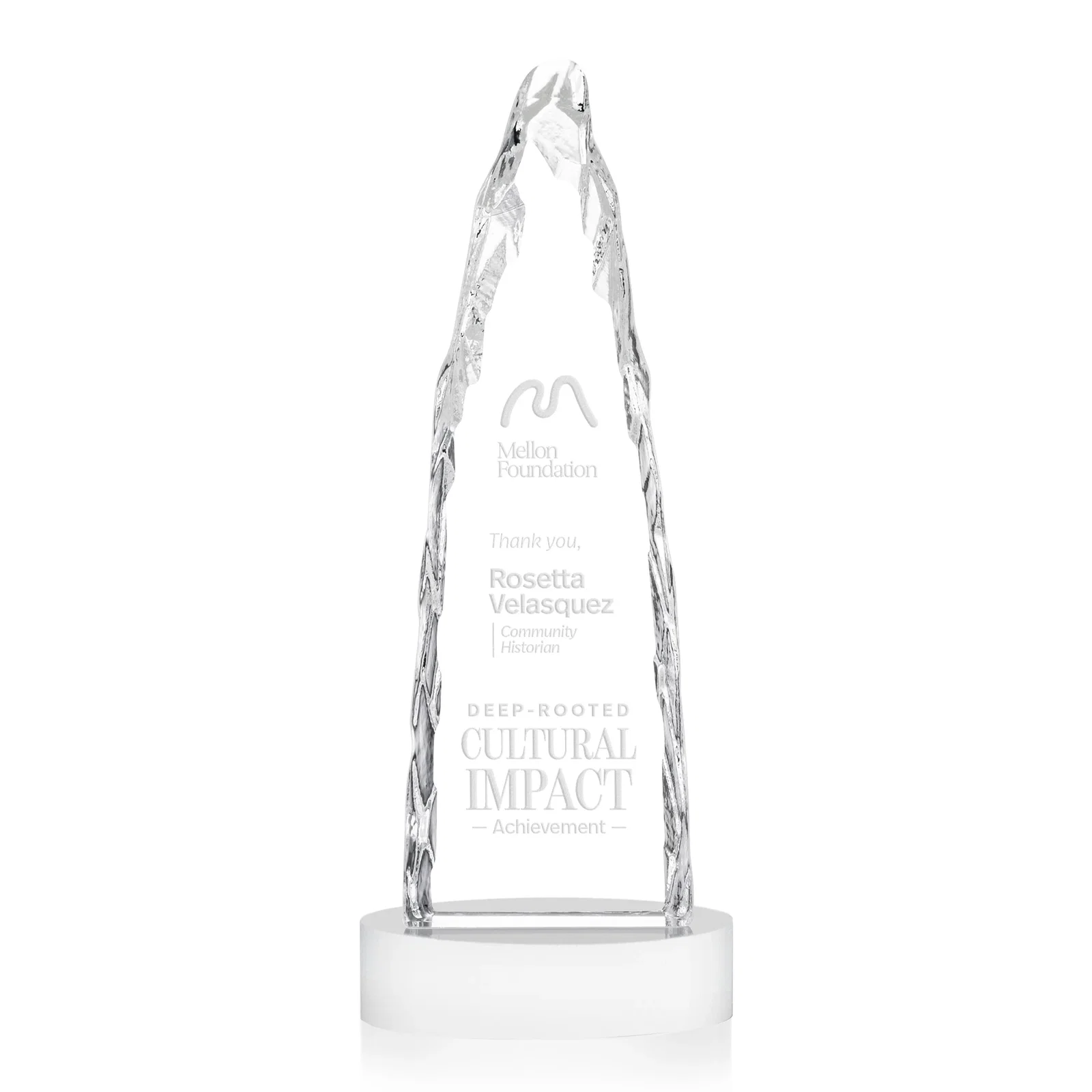 Custom Optical Crystal Tower Award with a Sheared Iceberg Silhouette, awards for dealer and partner awards