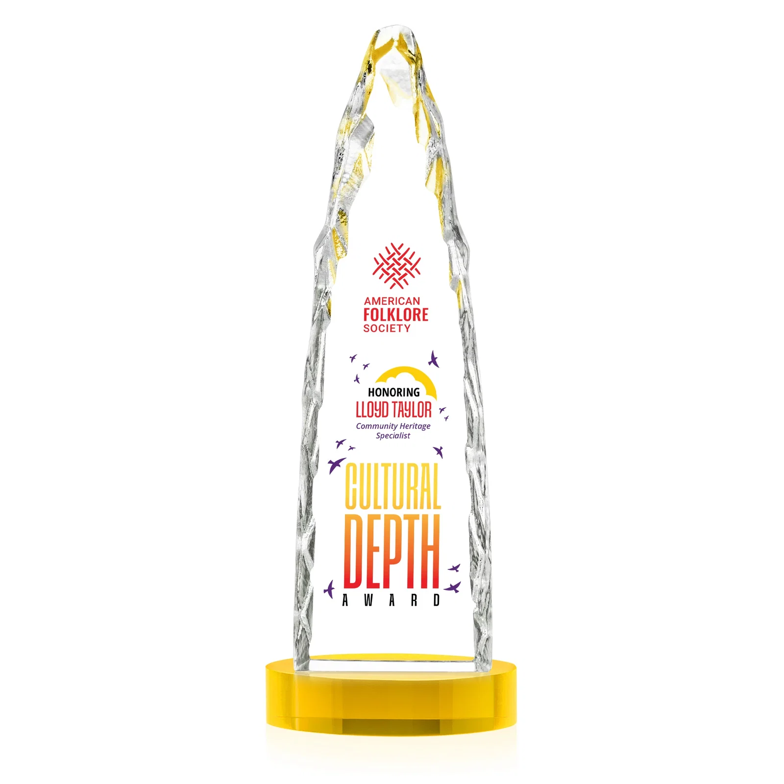 Custom Optical Crystal Tower Award with a Sheared Iceberg Silhouette, awards, with your logo for company anniversary events