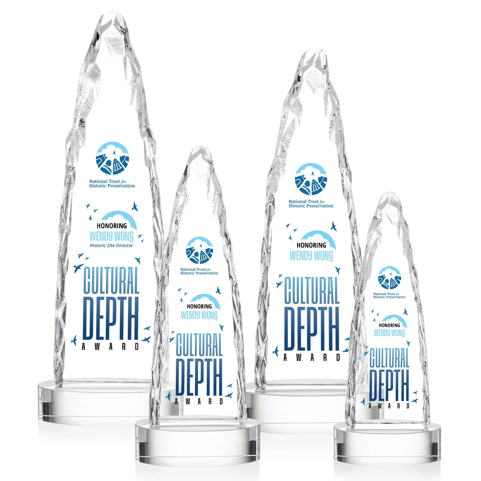 Personalized Optical Crystal Tower Award with a Sheared Iceberg Silhouette, awards, with your logo for corporate award ceremonies
