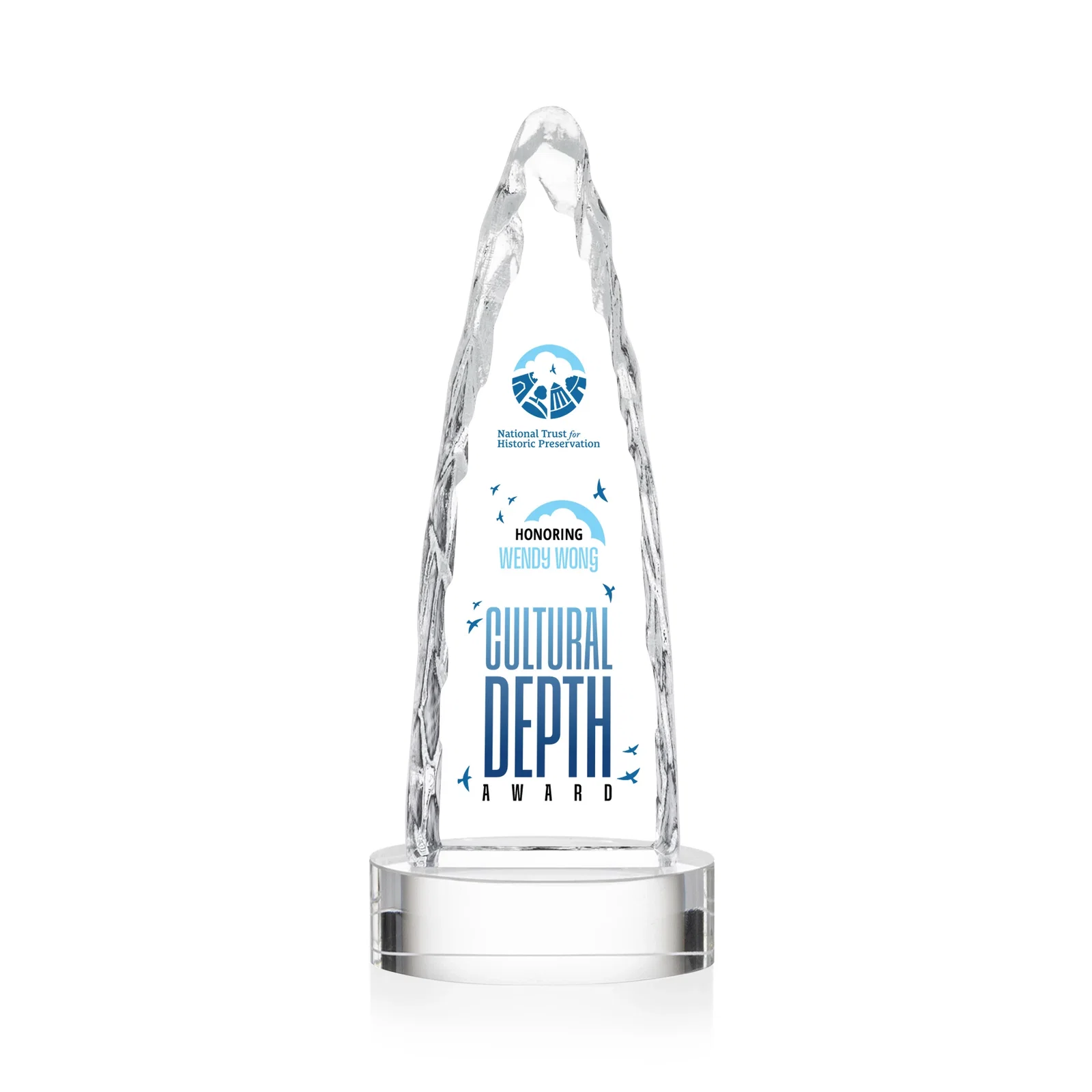 Personalized Optical Crystal Tower Award with a Sheared Iceberg Silhouette, awards, with your logo for service anniversary gifts