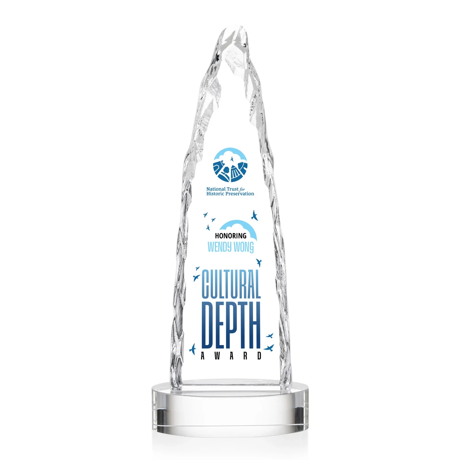 Personalized Optical Crystal Tower Award with a Sheared Iceberg Silhouette, awards, with your logo for retirement presentations