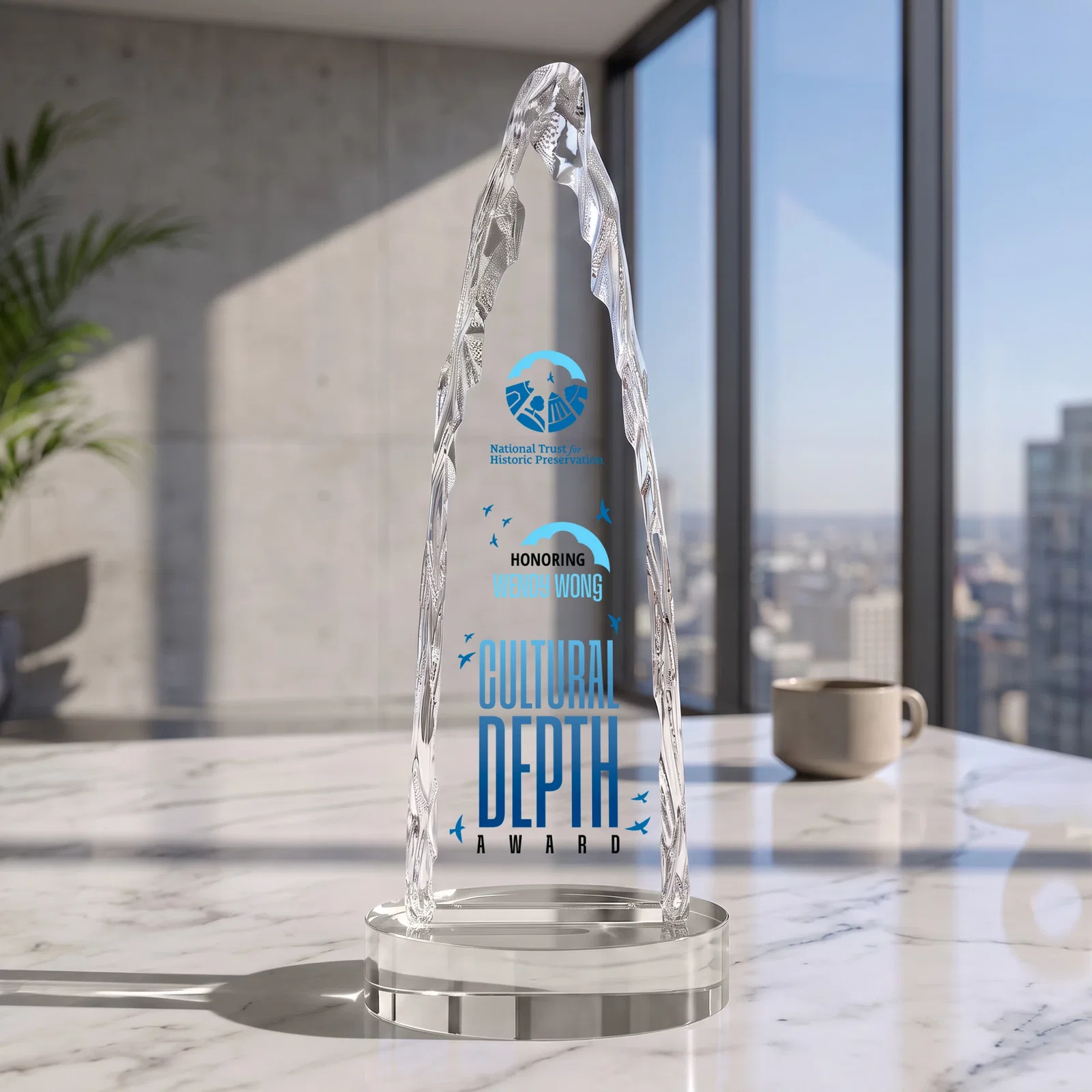 Personalized Optical Crystal Tower Award with a Sheared Iceberg Silhouette, awards, with your logo for donor appreciation