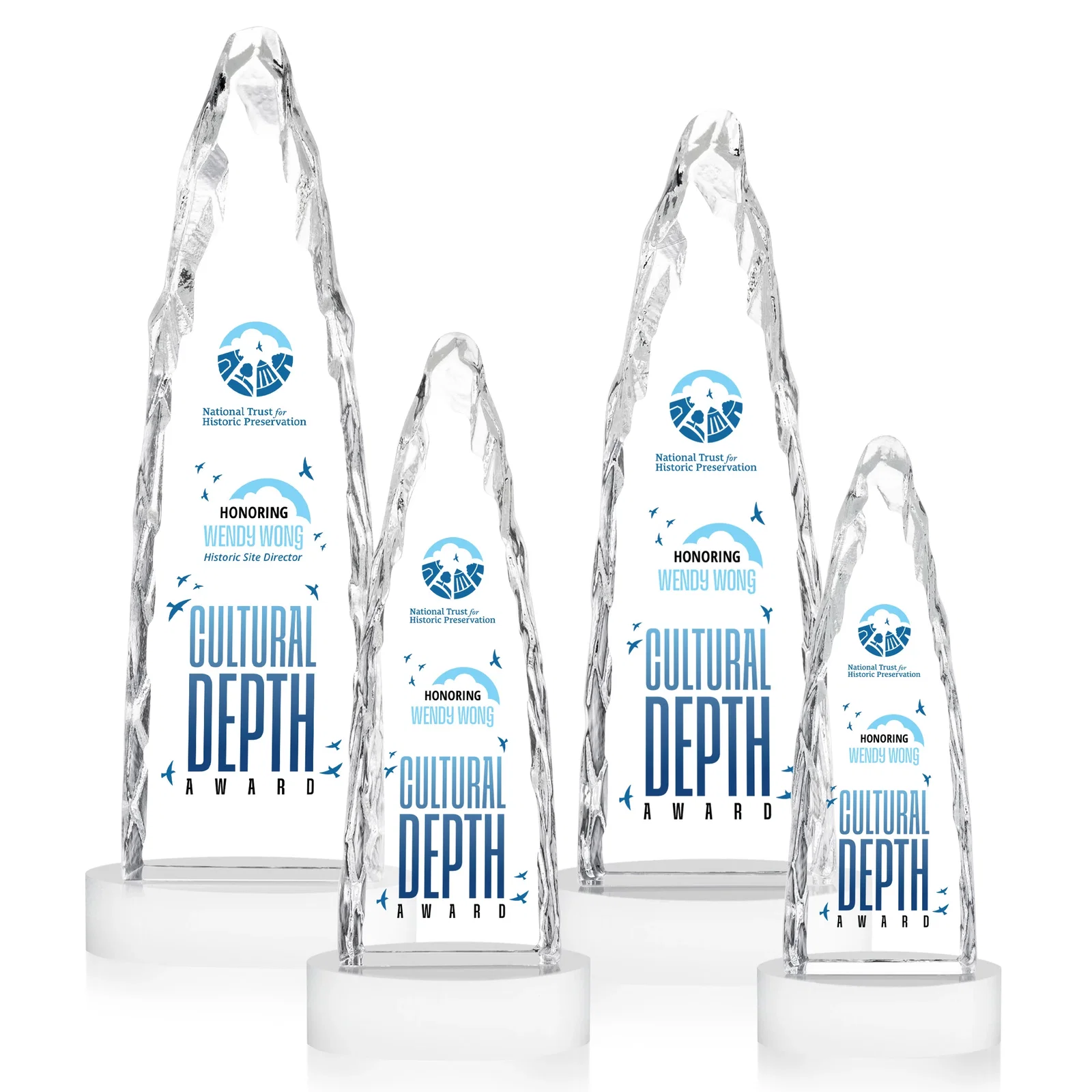 Personalized Optical Crystal Tower Award with a Sheared Iceberg Silhouette, awards, with your logo for graduation ceremonies