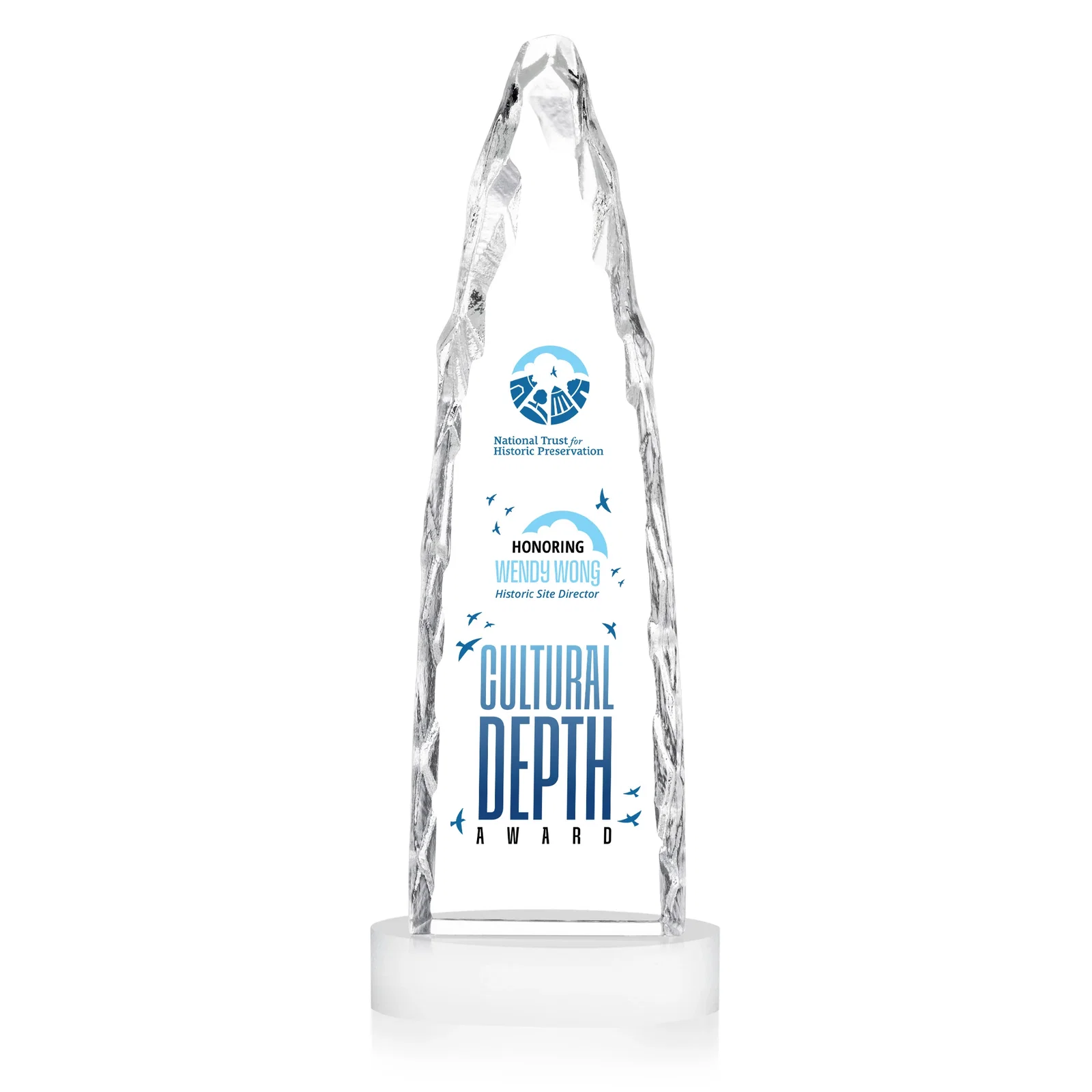 Personalized Optical Crystal Tower Award with a Sheared Iceberg Silhouette, awards, with your logo for company anniversary events