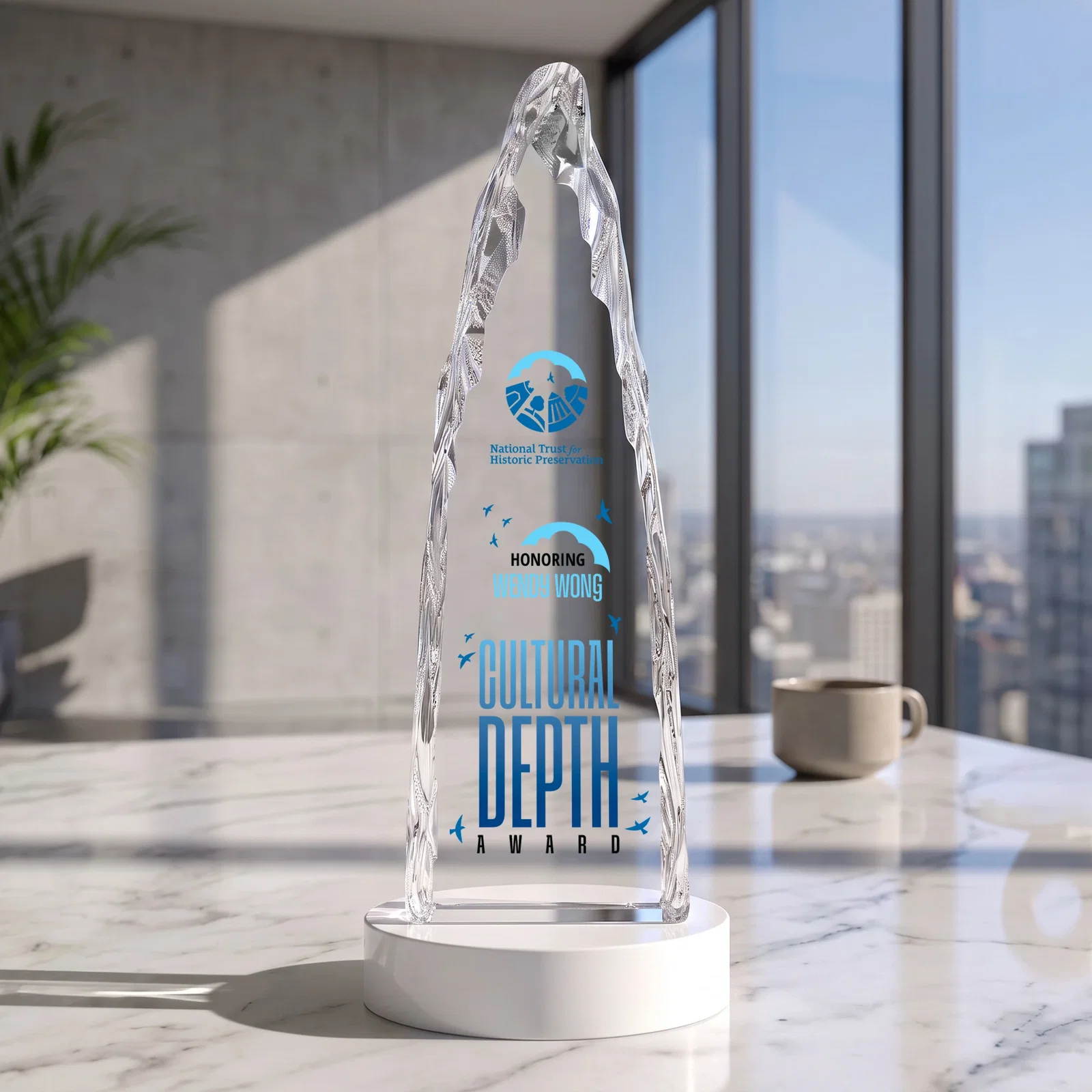 Promotional Optical Crystal Tower Award with a Sheared Iceberg Silhouette, awards, with your logo for employee recognition