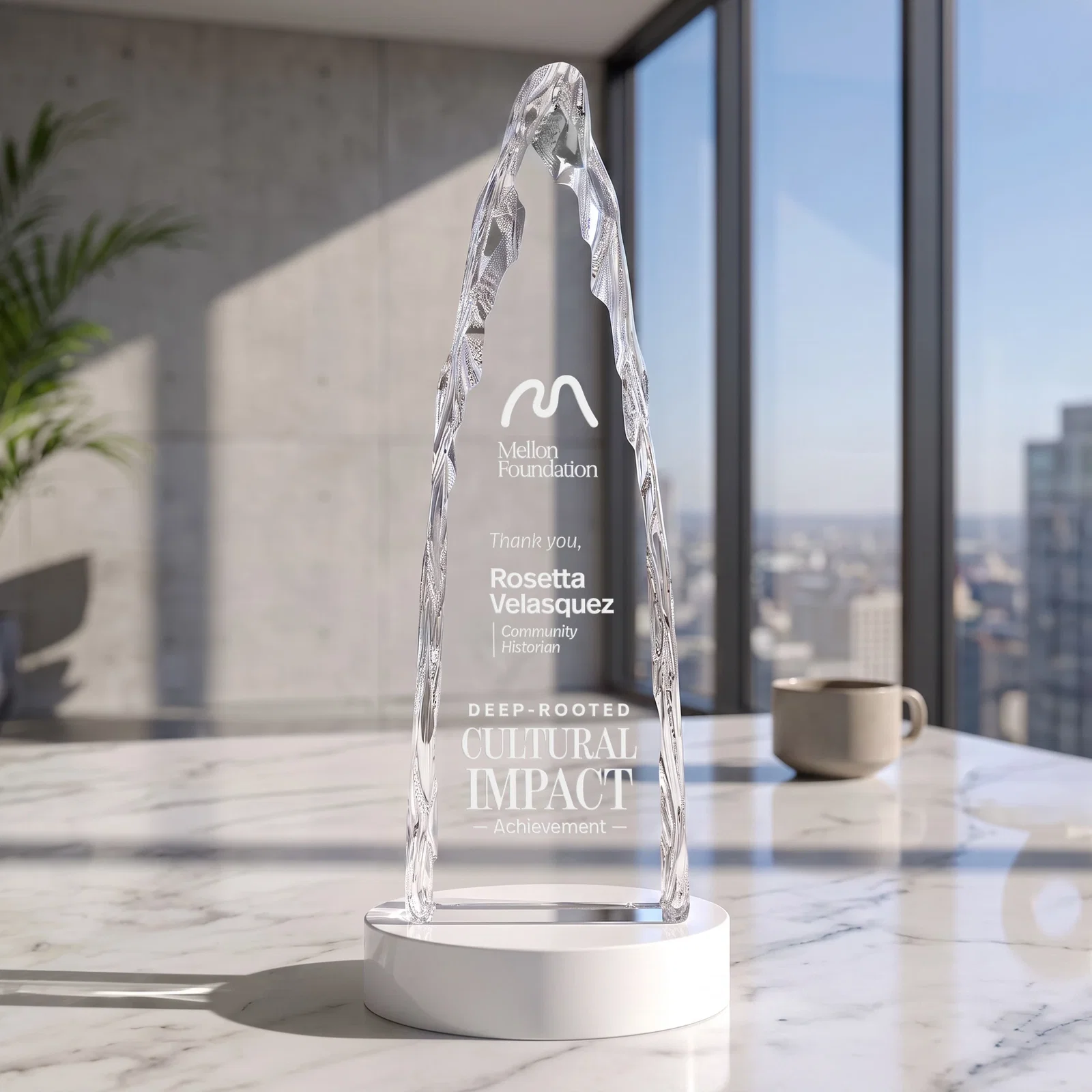 Personalized Optical Crystal Tower Award with a Sheared Iceberg Silhouette, awards for employee recognition