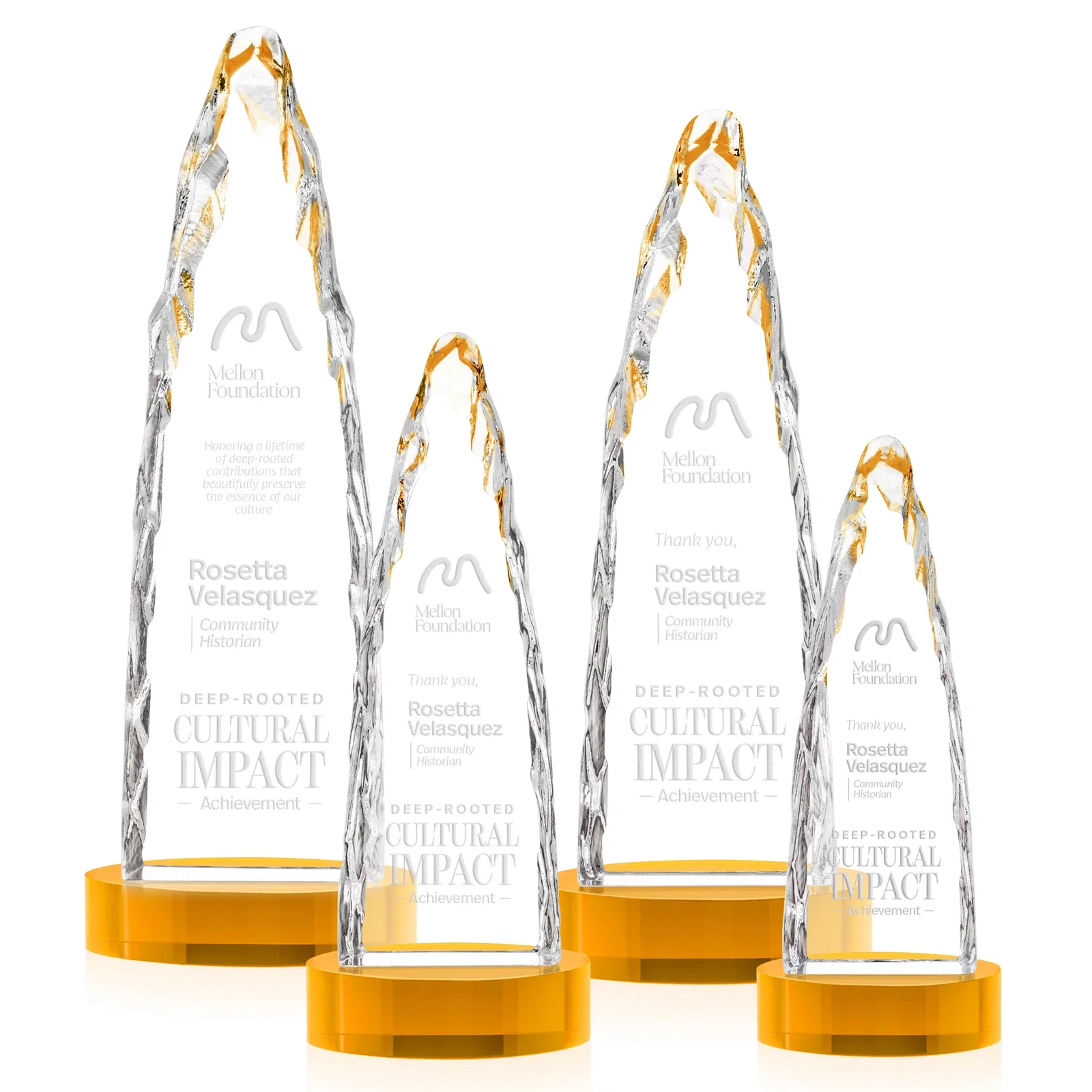 Personalized Optical Crystal Tower Award with a Sheared Iceberg Silhouette, awards for corporate award ceremonies