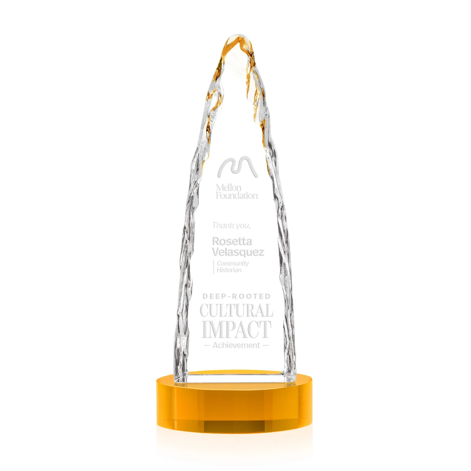 Personalized Optical Crystal Tower Award with a Sheared Iceberg Silhouette, awards for sales achievement awards
