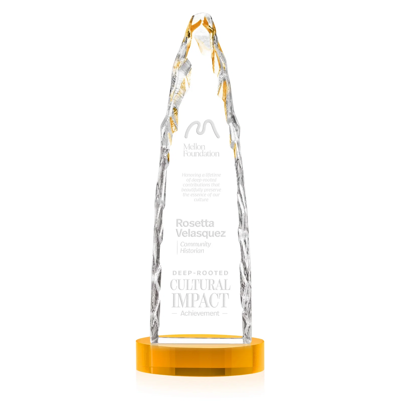 Personalized Optical Crystal Tower Award with a Sheared Iceberg Silhouette, awards for team milestone celebrations