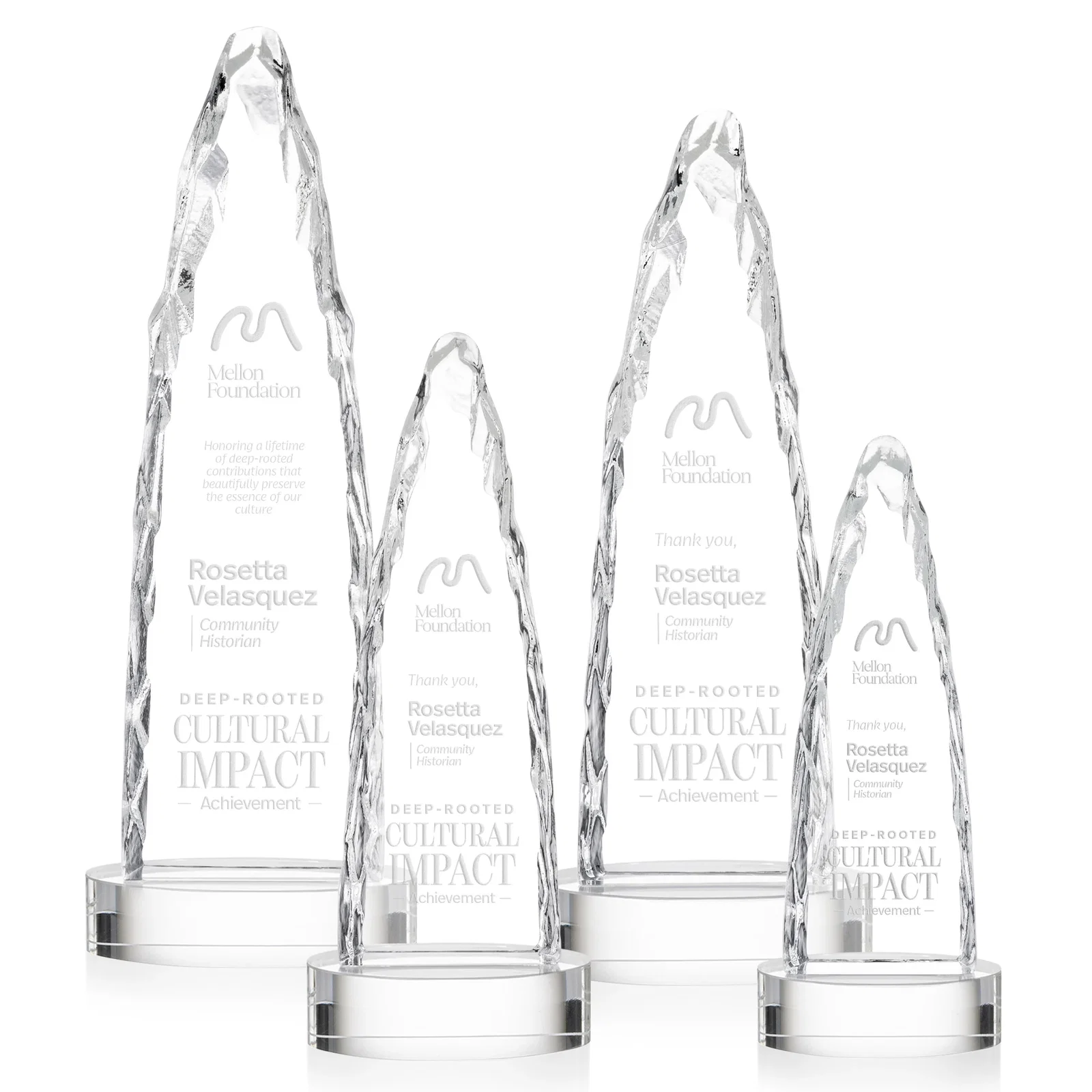 Personalized Optical Crystal Tower Award with a Sheared Iceberg Silhouette, awards for graduation ceremonies