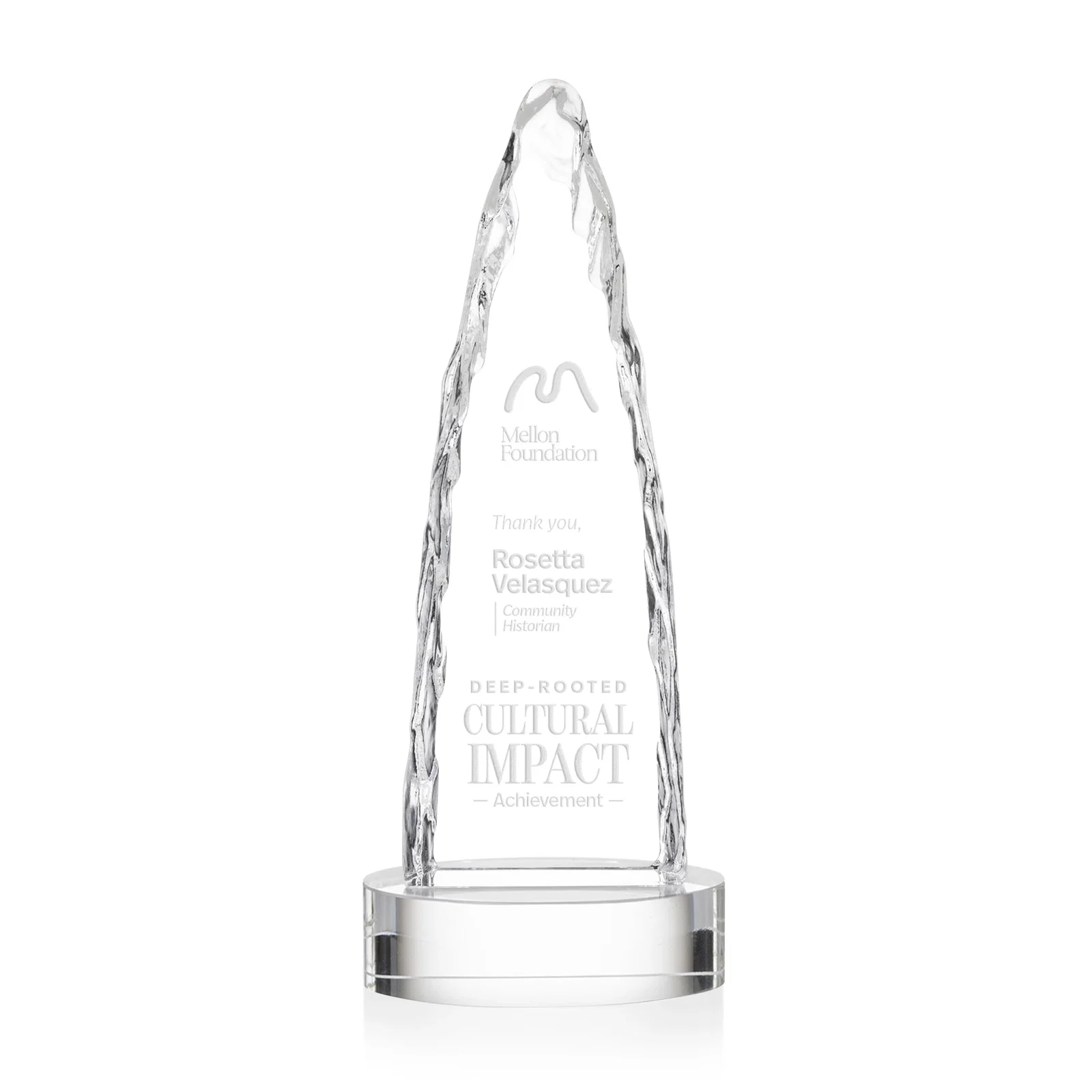 Personalized Optical Crystal Tower Award with a Sheared Iceberg Silhouette, awards for volunteer appreciation