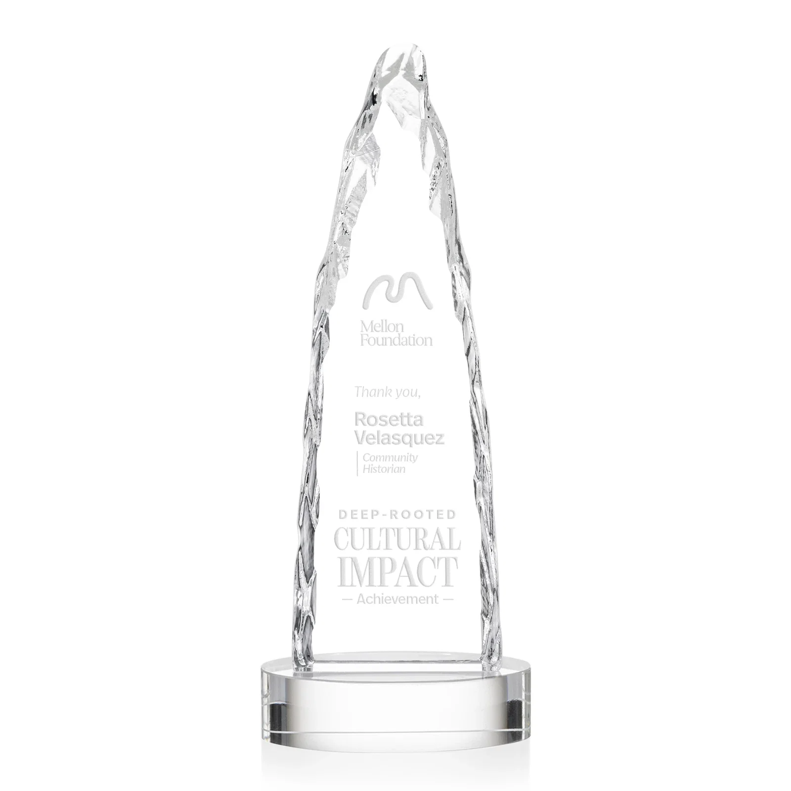 Personalized Optical Crystal Tower Award with a Sheared Iceberg Silhouette, awards for dealer and partner awards