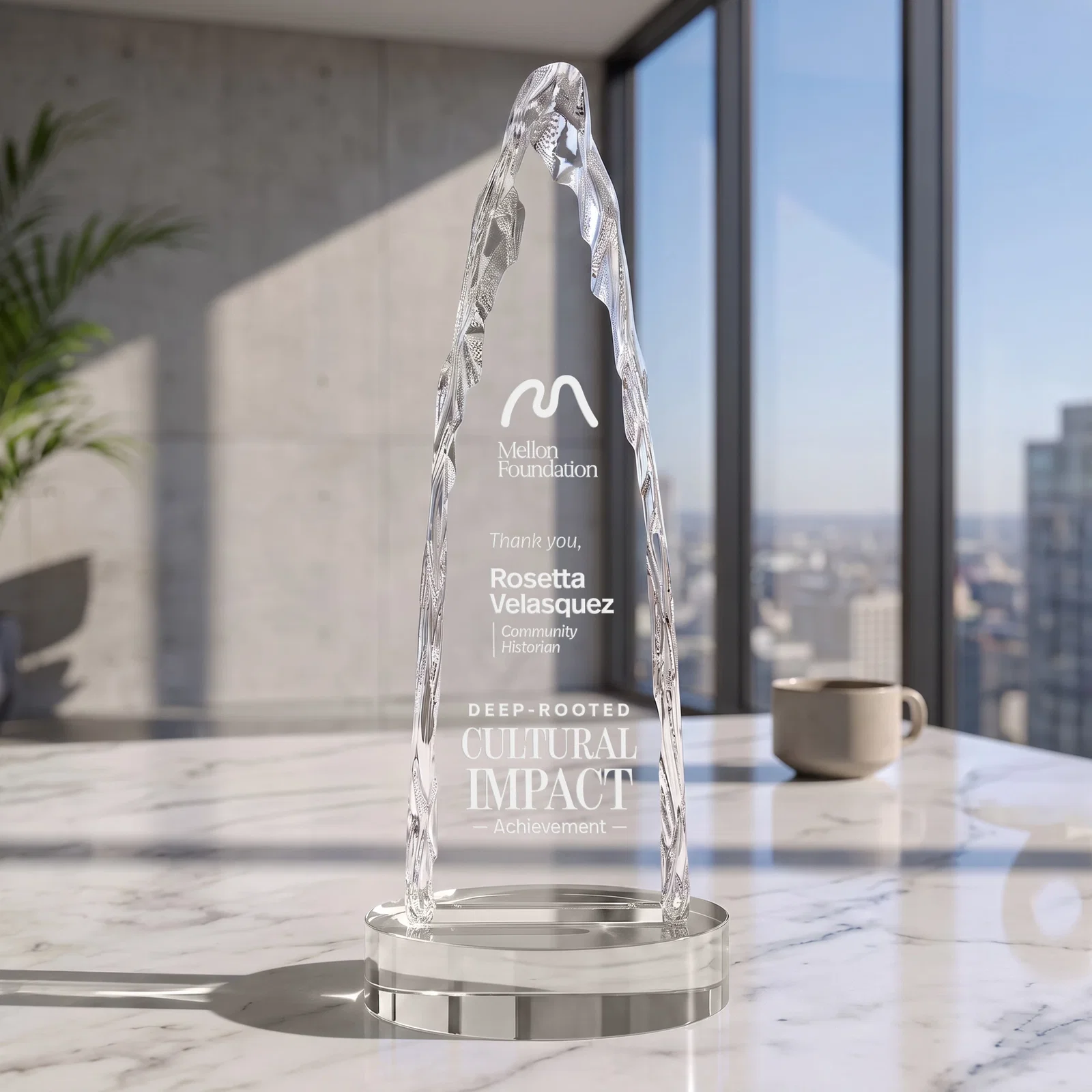 Promotional Optical Crystal Tower Award with a Sheared Iceberg Silhouette, awards for employee recognition