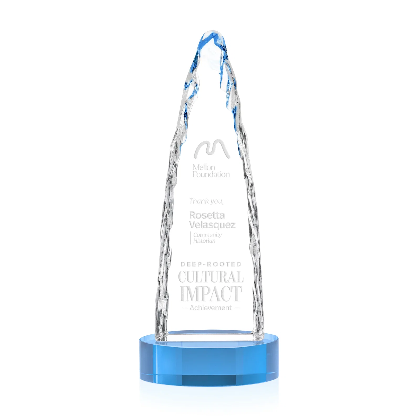 Custom Optical Crystal Tower Award with a Sheared Iceberg Silhouette, awards for service anniversary gifts