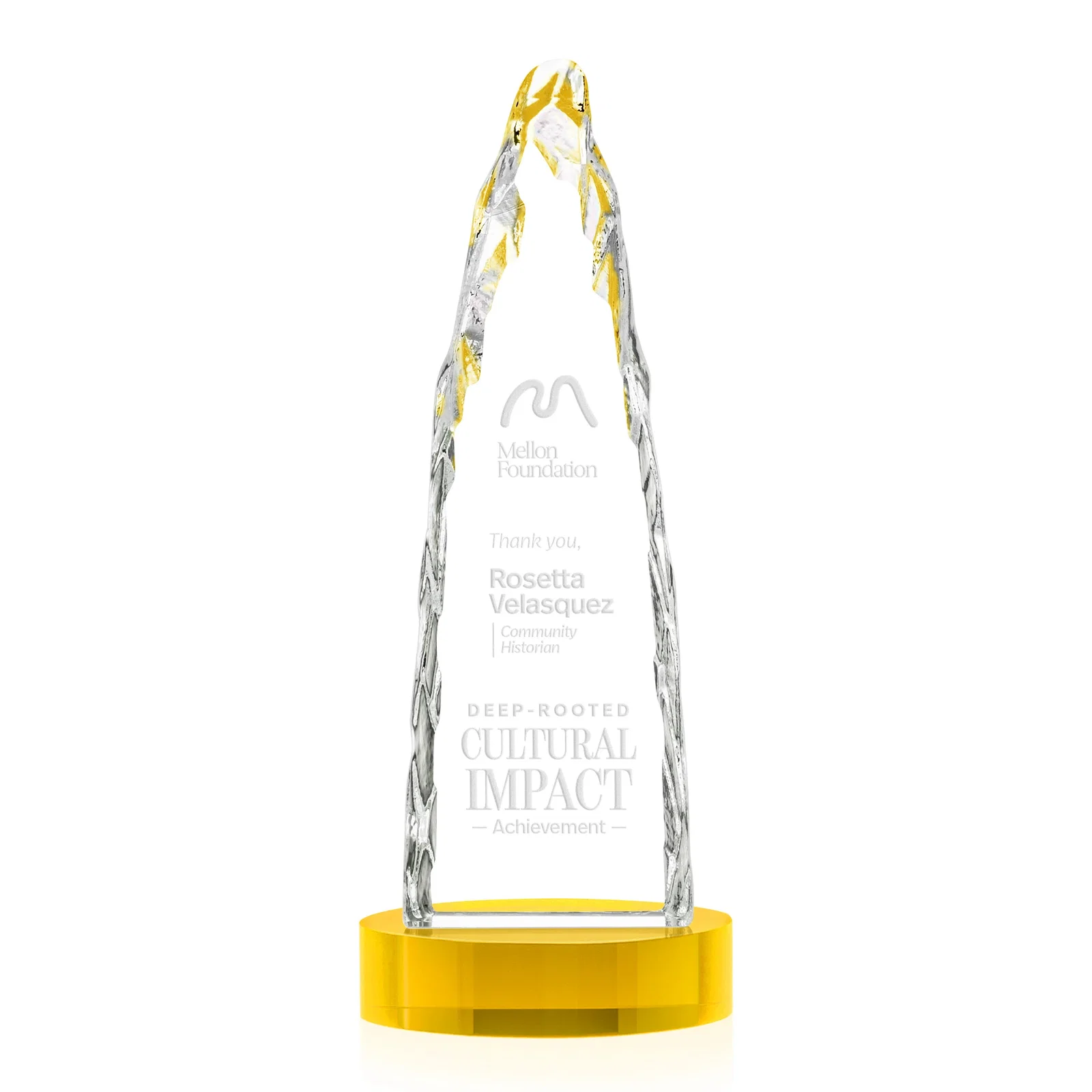 Promotional Optical Crystal Tower Award with a Sheared Iceberg Silhouette, awards for retirement presentations