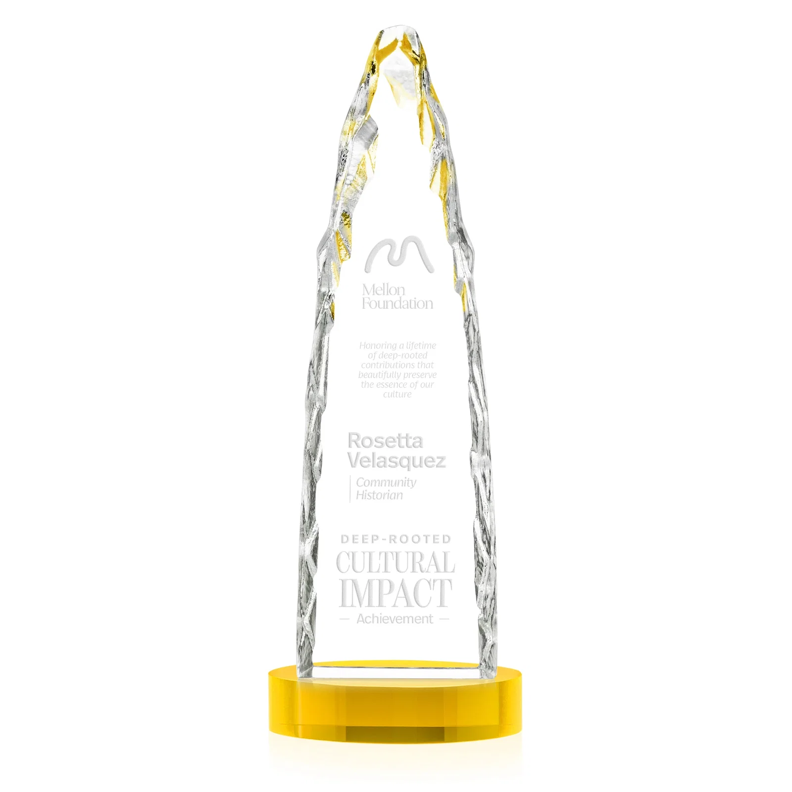 Promotional Optical Crystal Tower Award with a Sheared Iceberg Silhouette, awards for team milestone celebrations