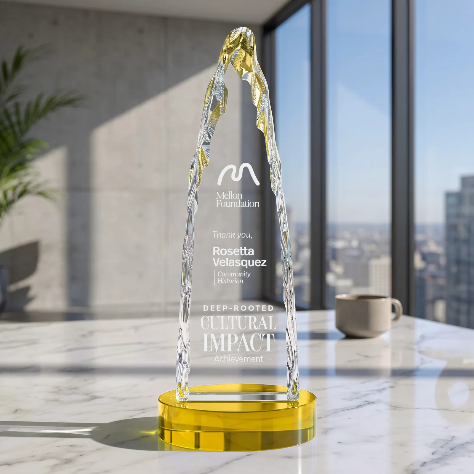 Promotional Optical Crystal Tower Award with a Sheared Iceberg Silhouette, awards for donor appreciation