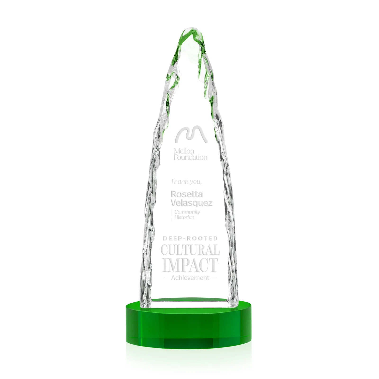 Promotional Optical Crystal Tower Award with a Sheared Iceberg Silhouette, awards for volunteer appreciation