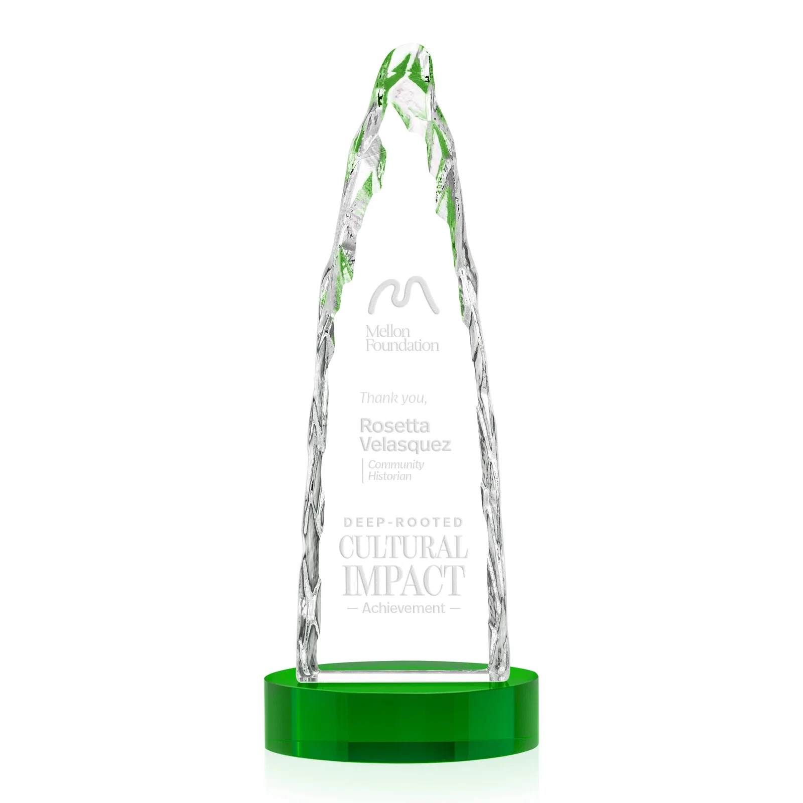 Promotional Optical Crystal Tower Award with a Sheared Iceberg Silhouette, awards for dealer and partner awards