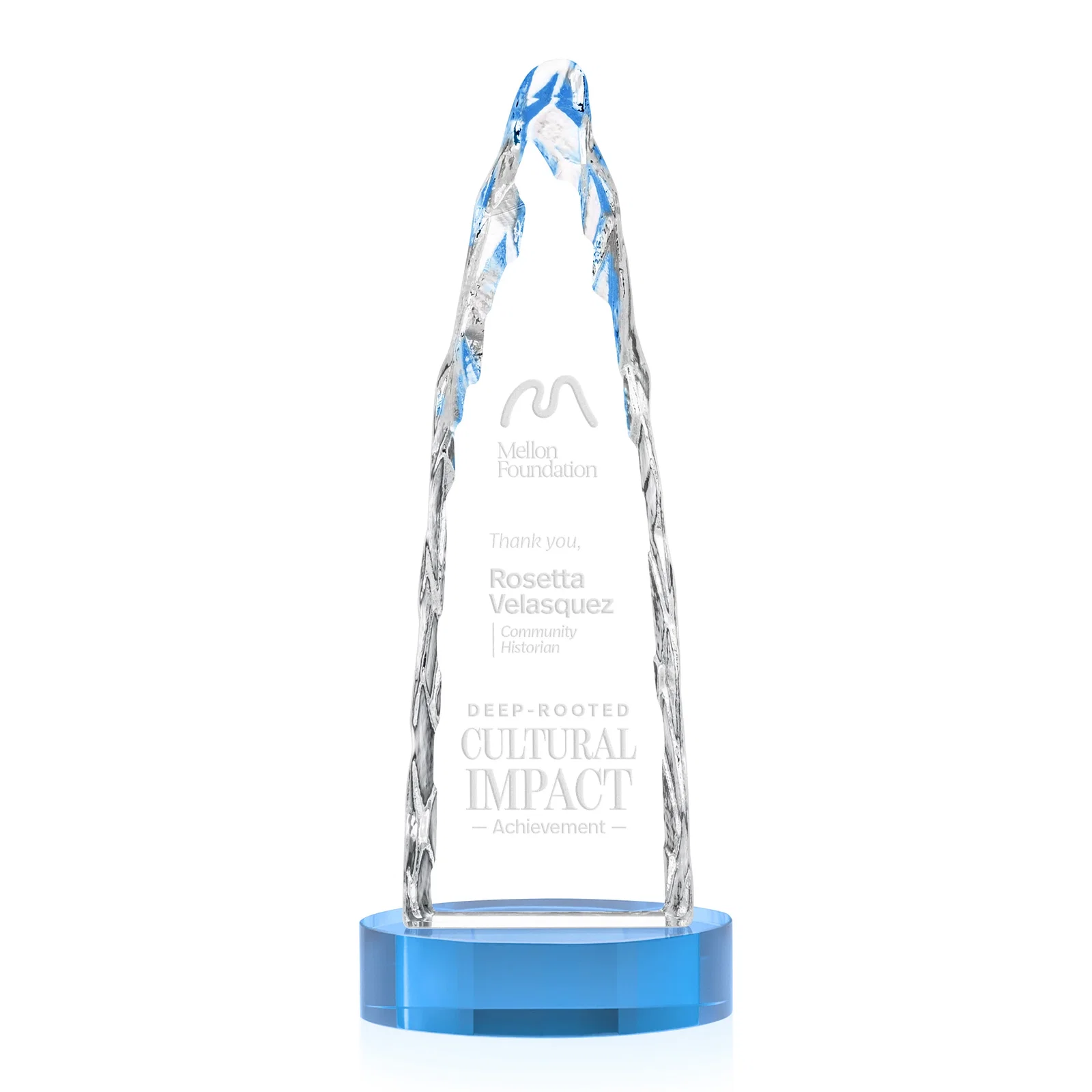Custom Optical Crystal Tower Award with a Sheared Iceberg Silhouette, awards for sales achievement awards