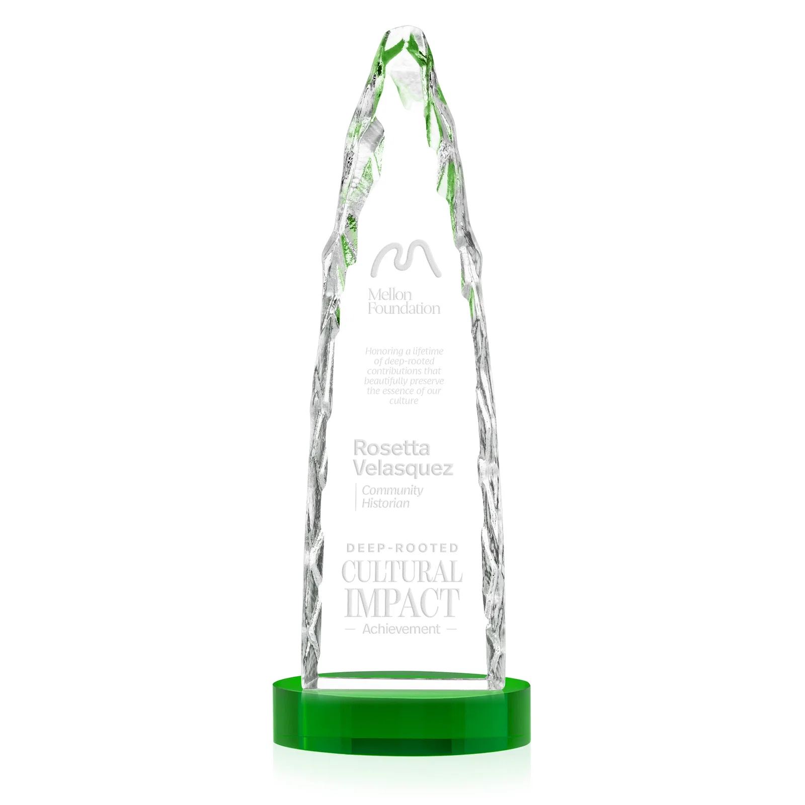 Promotional Optical Crystal Tower Award with a Sheared Iceberg Silhouette, awards for company anniversary events