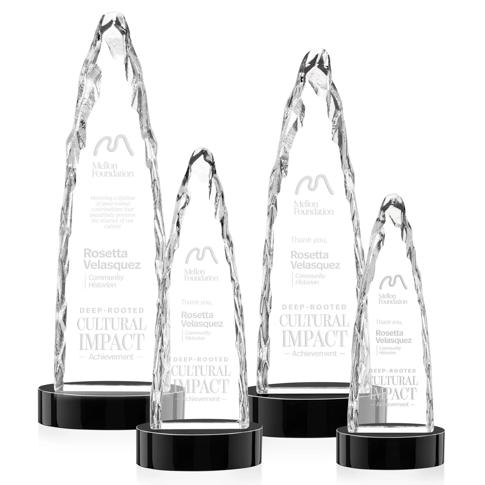 Branded Optical Crystal Tower Award with a Sheared Iceberg Silhouette, awards for corporate award ceremonies