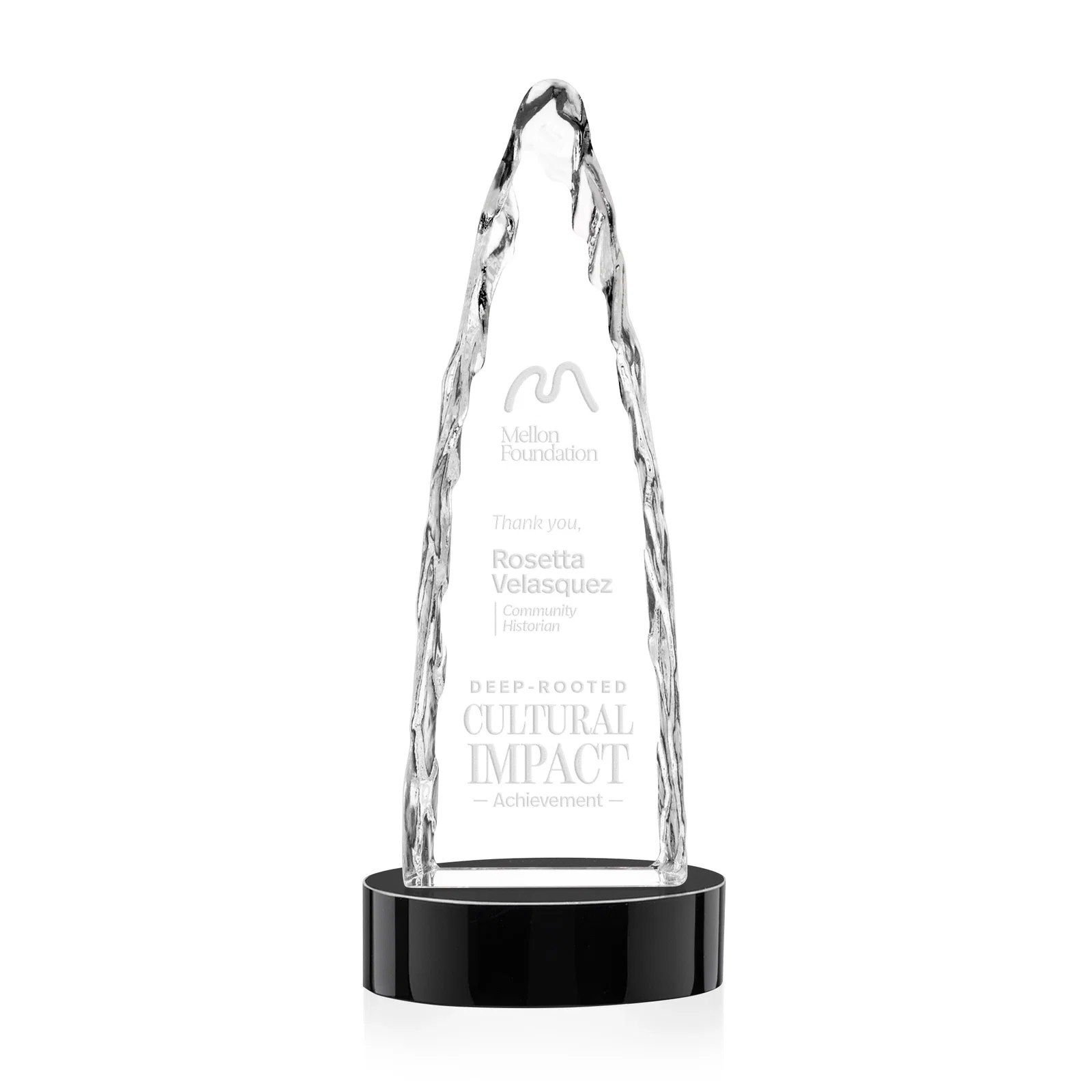 Branded Optical Crystal Tower Award with a Sheared Iceberg Silhouette, awards for sales achievement awards