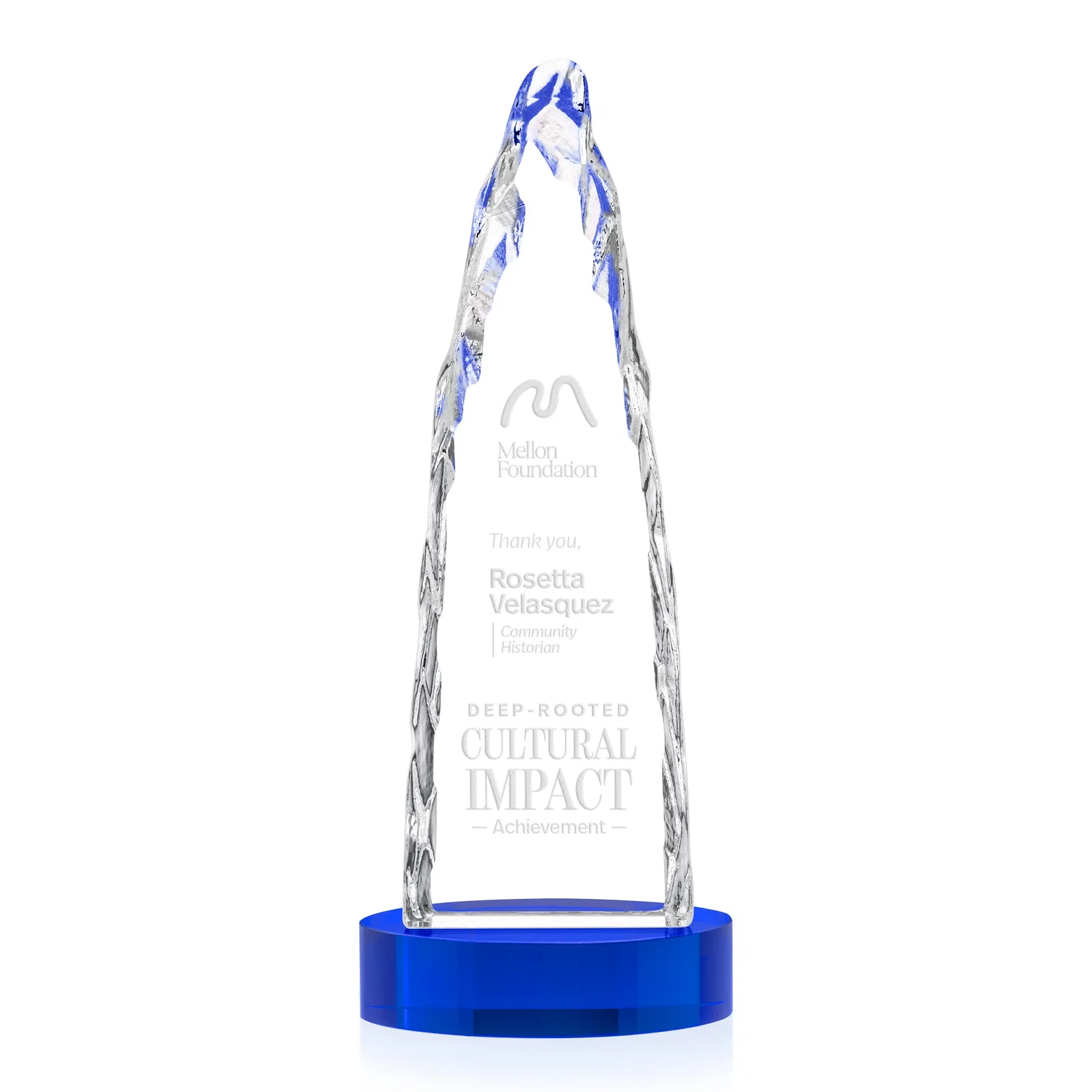 Branded Optical Crystal Tower Award with a Sheared Iceberg Silhouette, awards for dealer and partner awards