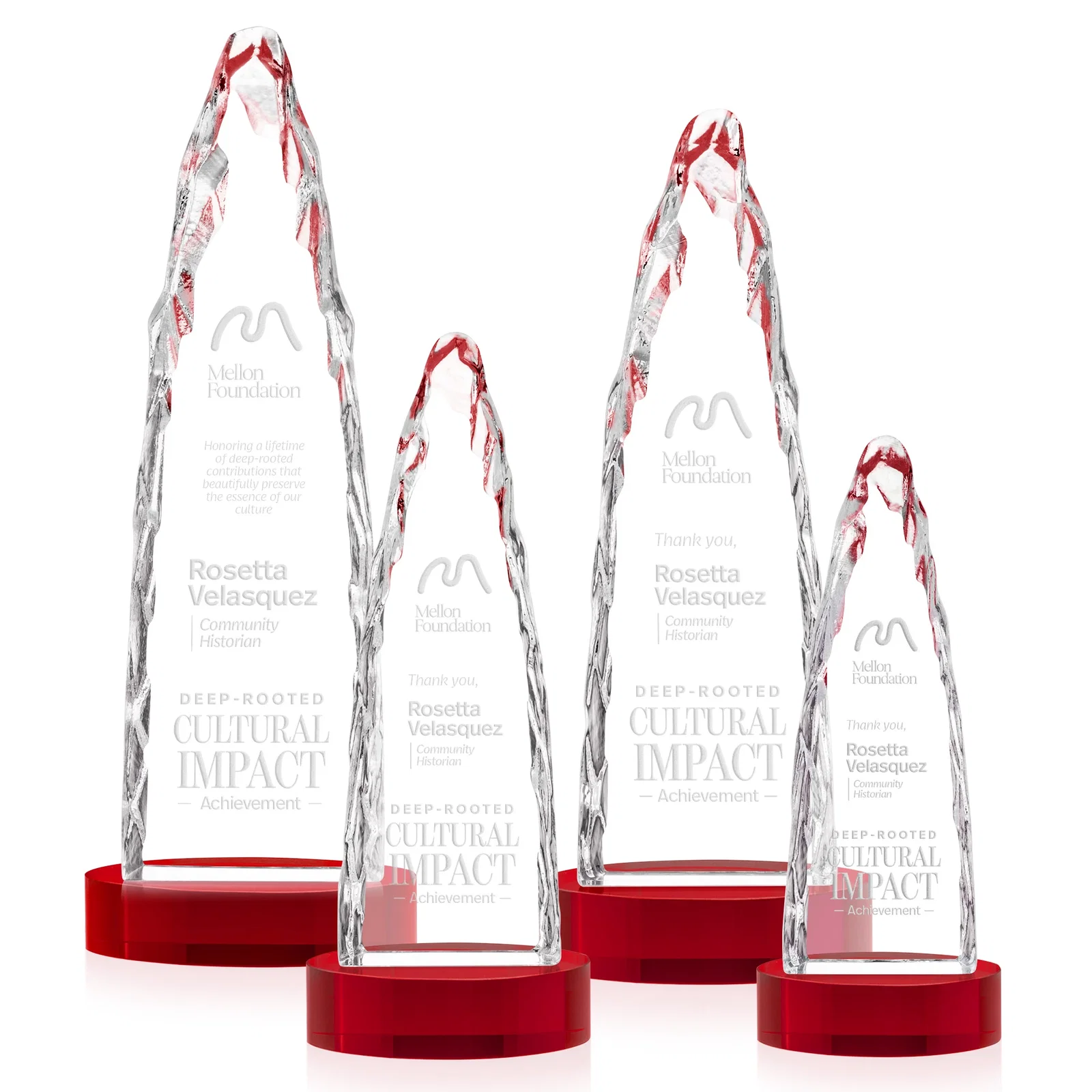 Custom printed Optical Crystal Tower Award with a Sheared Iceberg Silhouette, awards for corporate award ceremonies