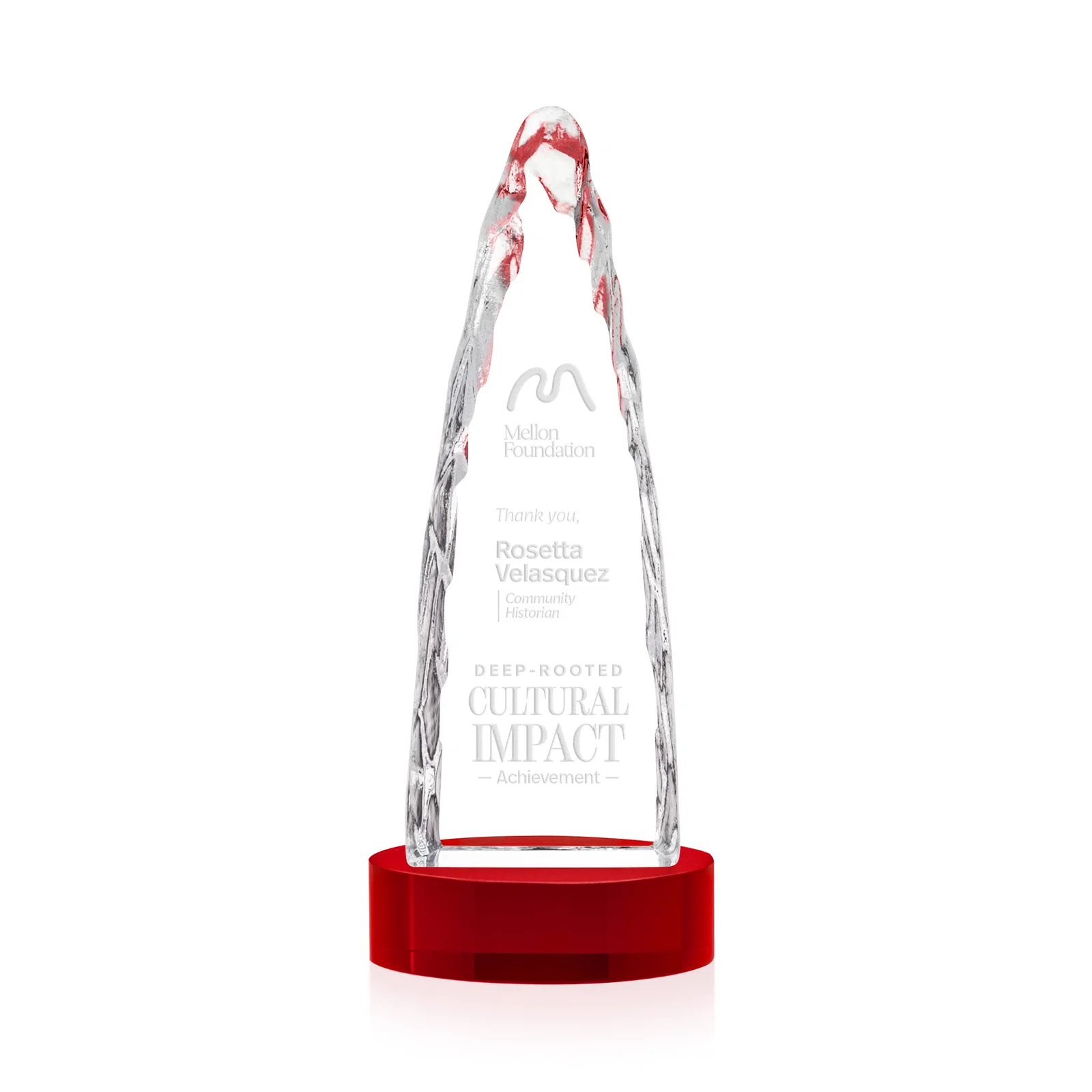 Custom printed Optical Crystal Tower Award with a Sheared Iceberg Silhouette, awards for service anniversary gifts