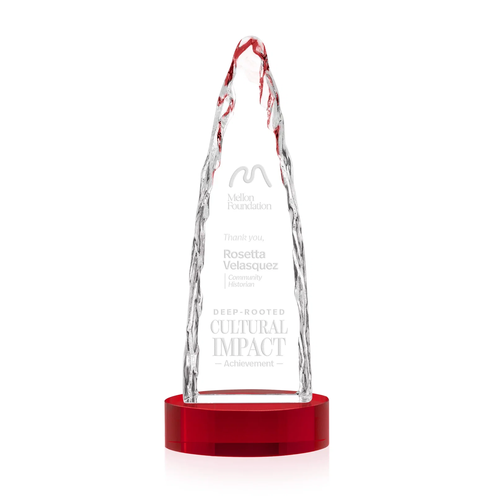Custom printed Optical Crystal Tower Award with a Sheared Iceberg Silhouette, awards for sales achievement awards