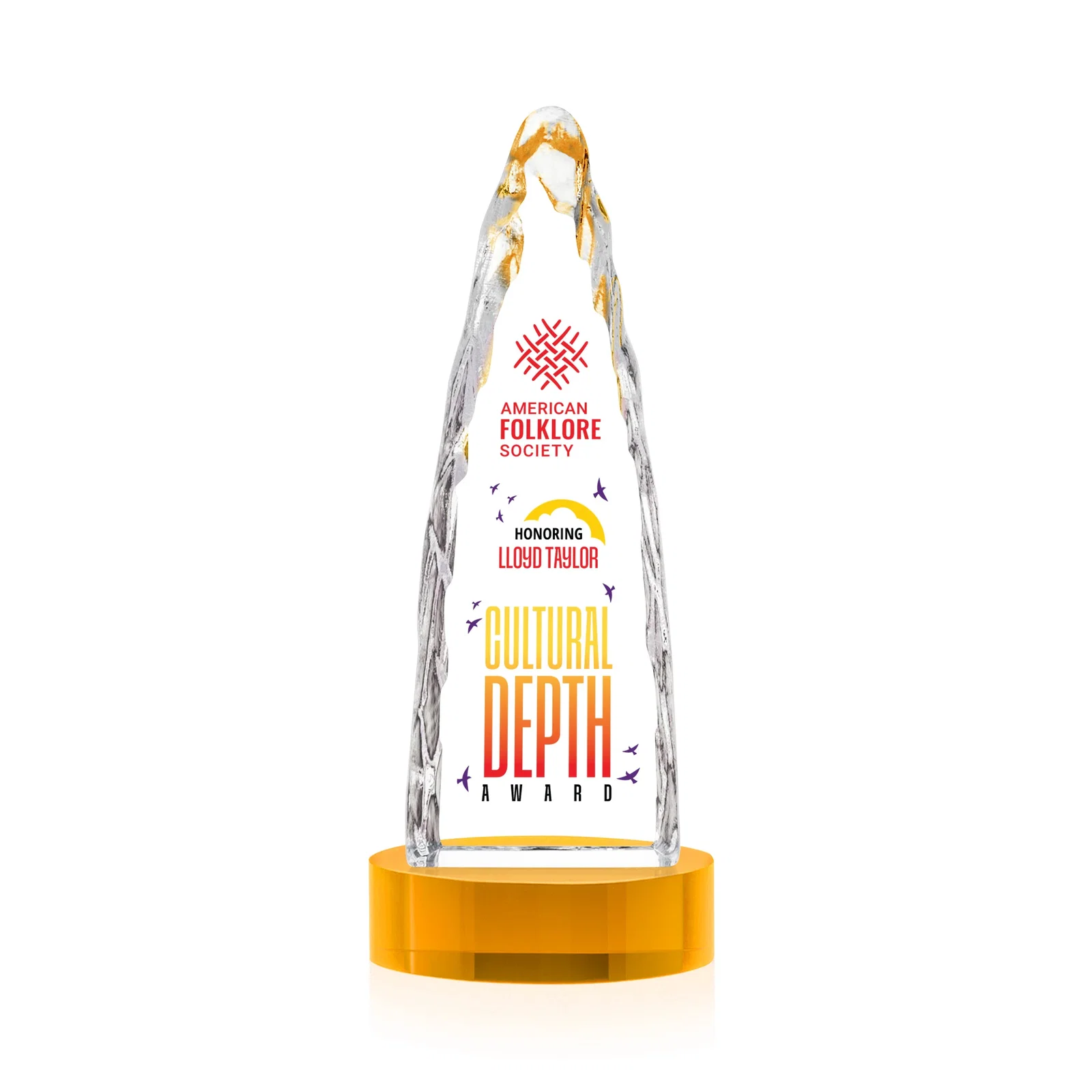 Custom printed Optical Crystal Tower Award with a Sheared Iceberg Silhouette, awards for safety achievement programs