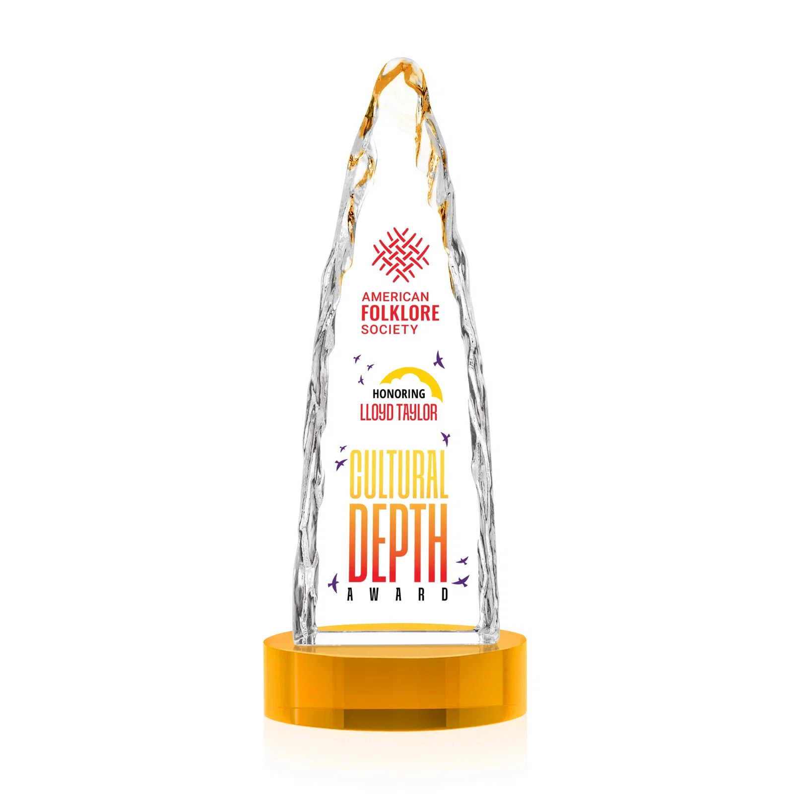 Custom printed Optical Crystal Tower Award with a Sheared Iceberg Silhouette, awards for volunteer appreciation