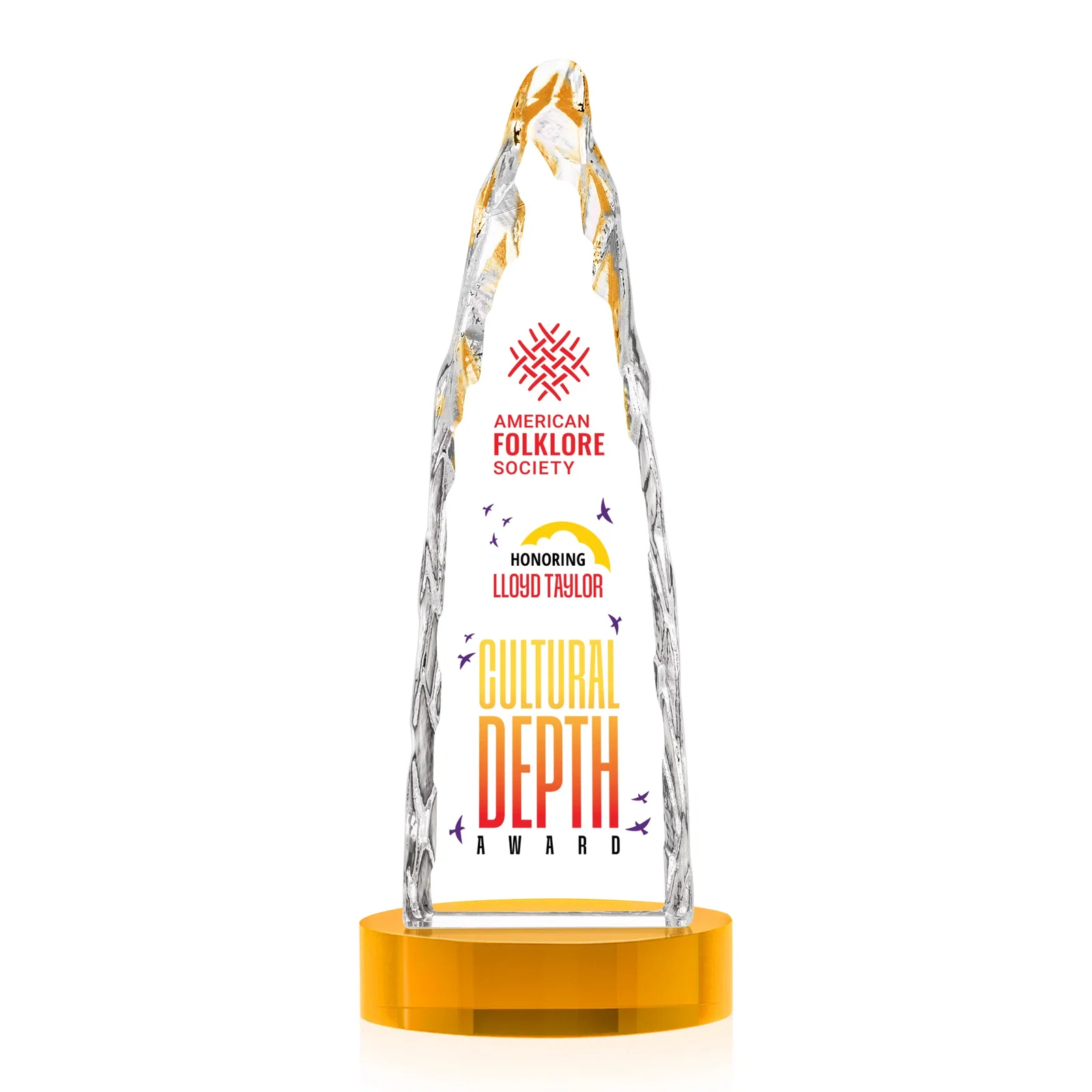 Custom printed Optical Crystal Tower Award with a Sheared Iceberg Silhouette, awards for dealer and partner awards