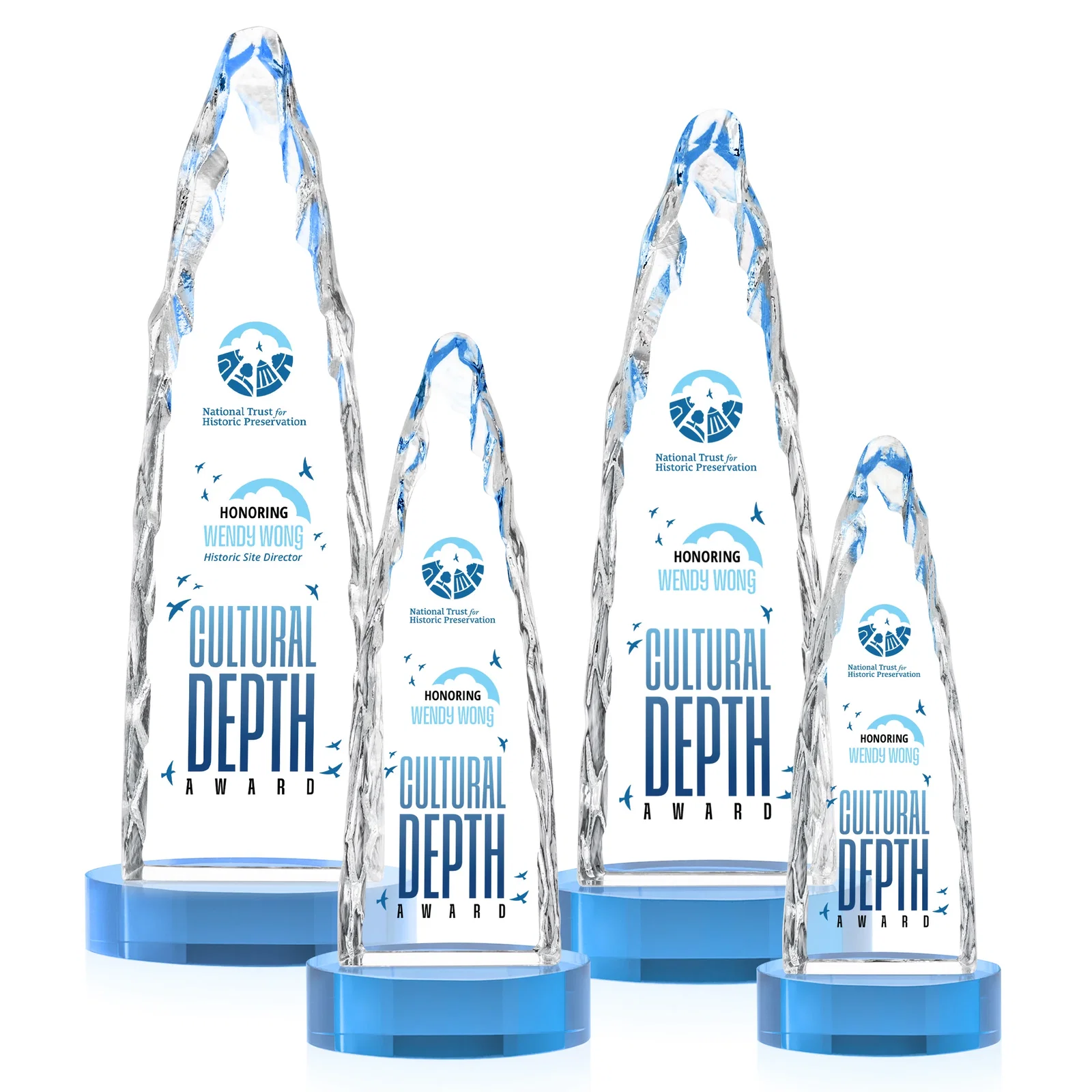 Customized Optical Crystal Tower Award with a Sheared Iceberg Silhouette, awards for corporate award ceremonies