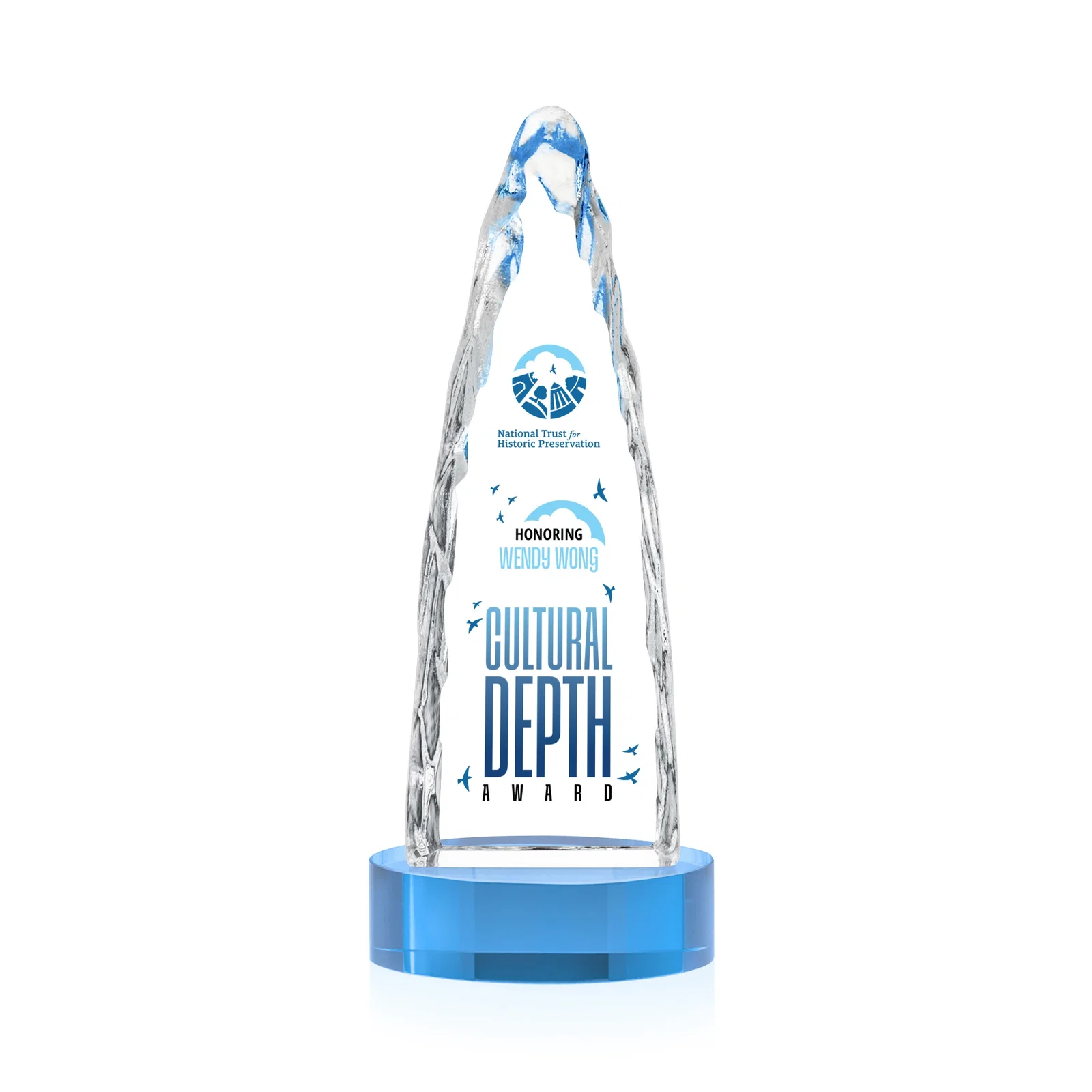 Customized Optical Crystal Tower Award with a Sheared Iceberg Silhouette, awards for service anniversary gifts