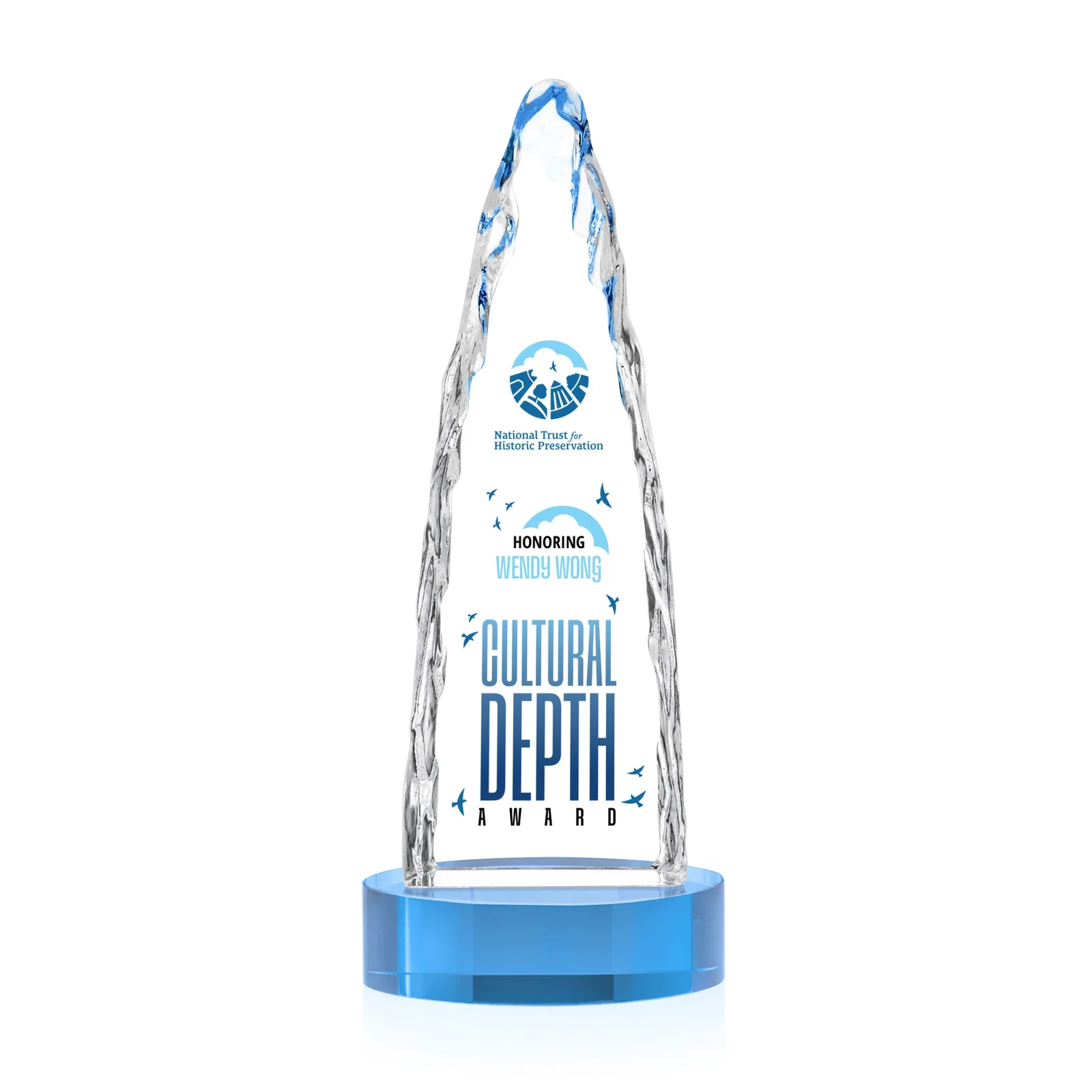 Customized Optical Crystal Tower Award with a Sheared Iceberg Silhouette, awards for sales achievement awards